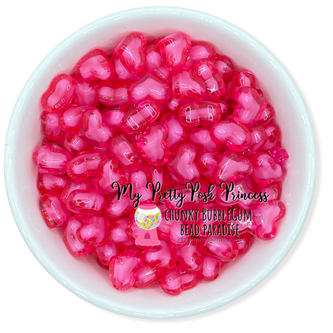 #955 - 22mm Dark Pink Hearts Acrylic Beads (1 Count)