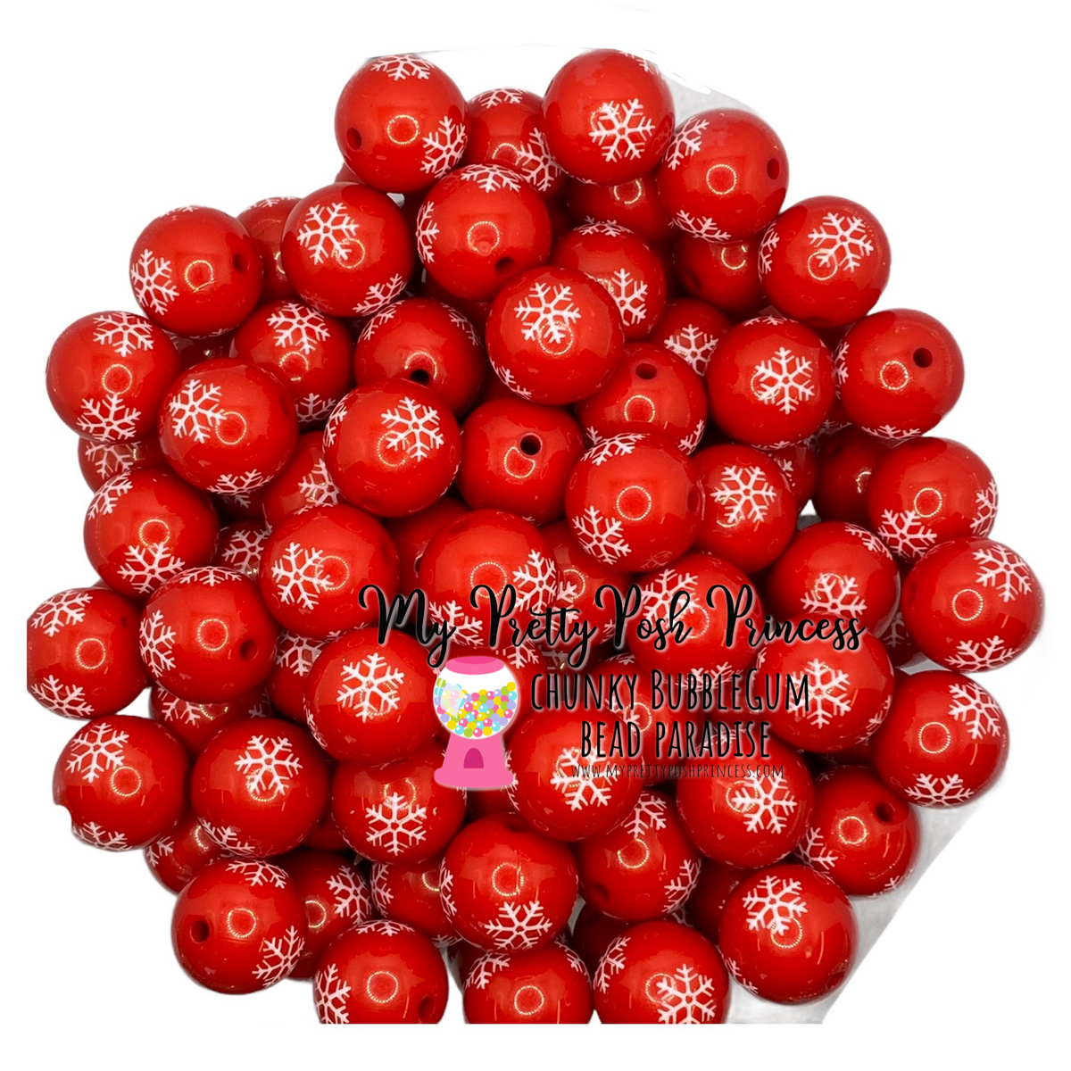 W414- 20mm Red Snowflake Acrylic Beads (1 Count)