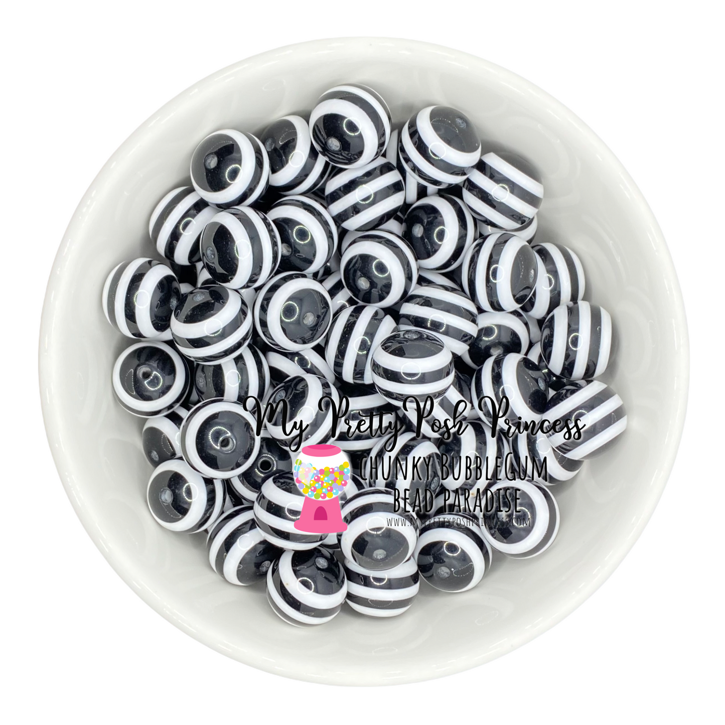 #1048 - 20mm Black Striped Acrylic Beads (1 Count)