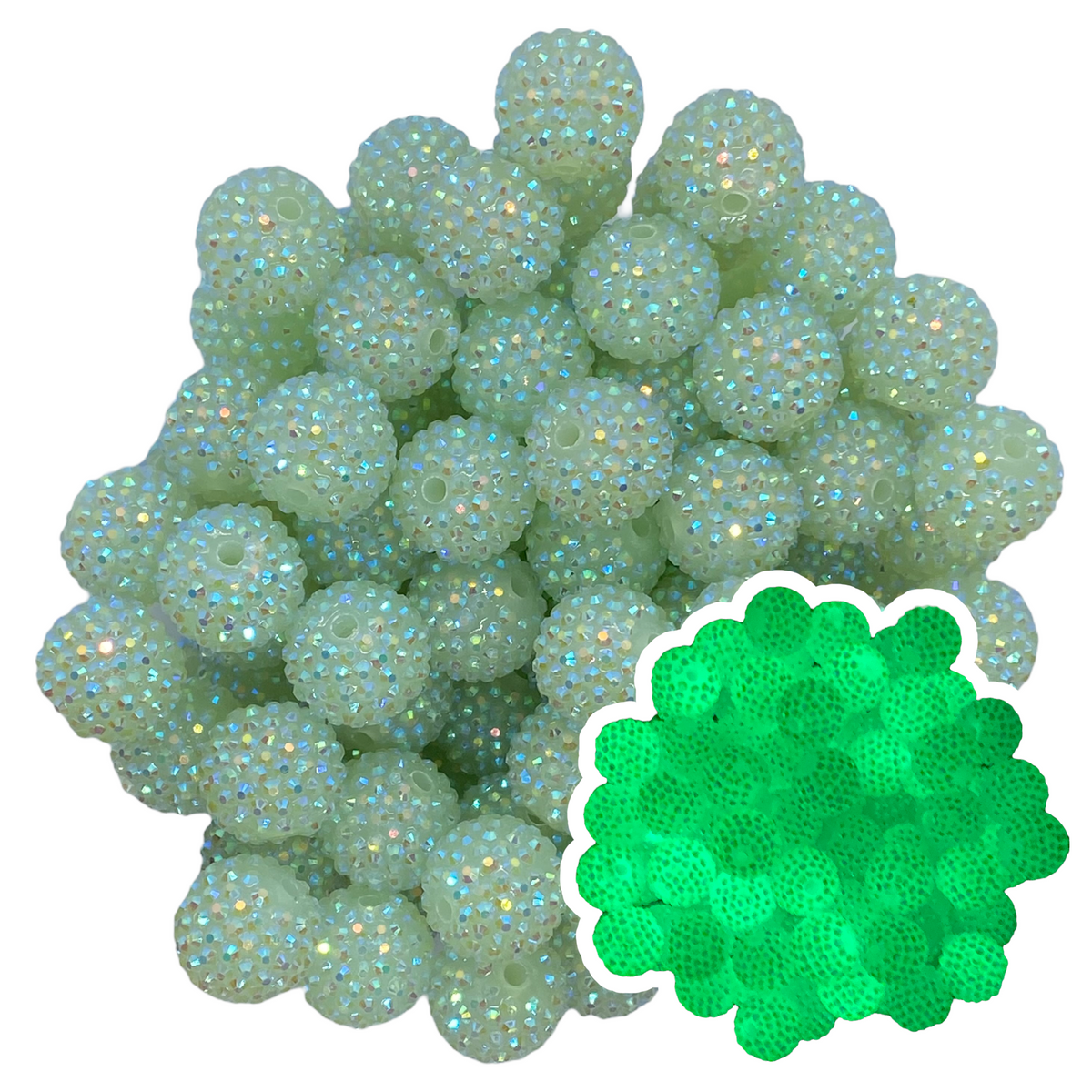 #1269- 20mm Glow In The Dark AB Rhinestone Chunky Bubble Gum Acrylic Beads (1 Count)