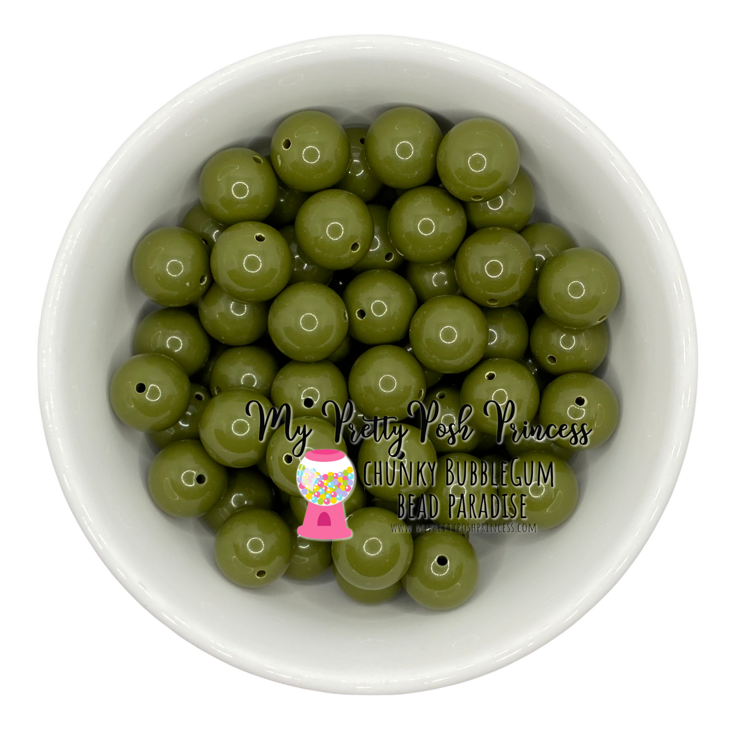 #57 - 12mm Olive Green Solid Acrylic Beads (20 Count)