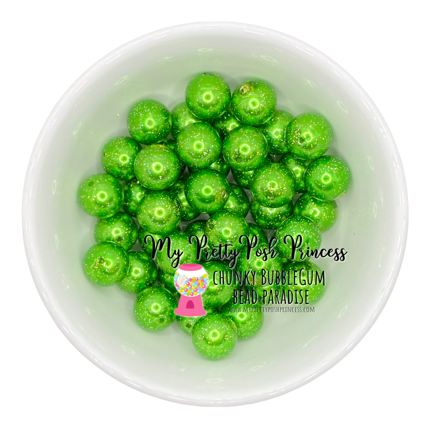 #172 - 12mm Green Glitter Pearl Acrylic Beads (20 Count)
