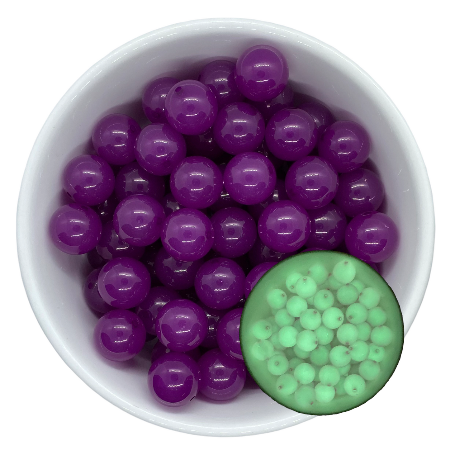 W492- 20mm Purple GLOW IN THE DARK Beads (1 Count)