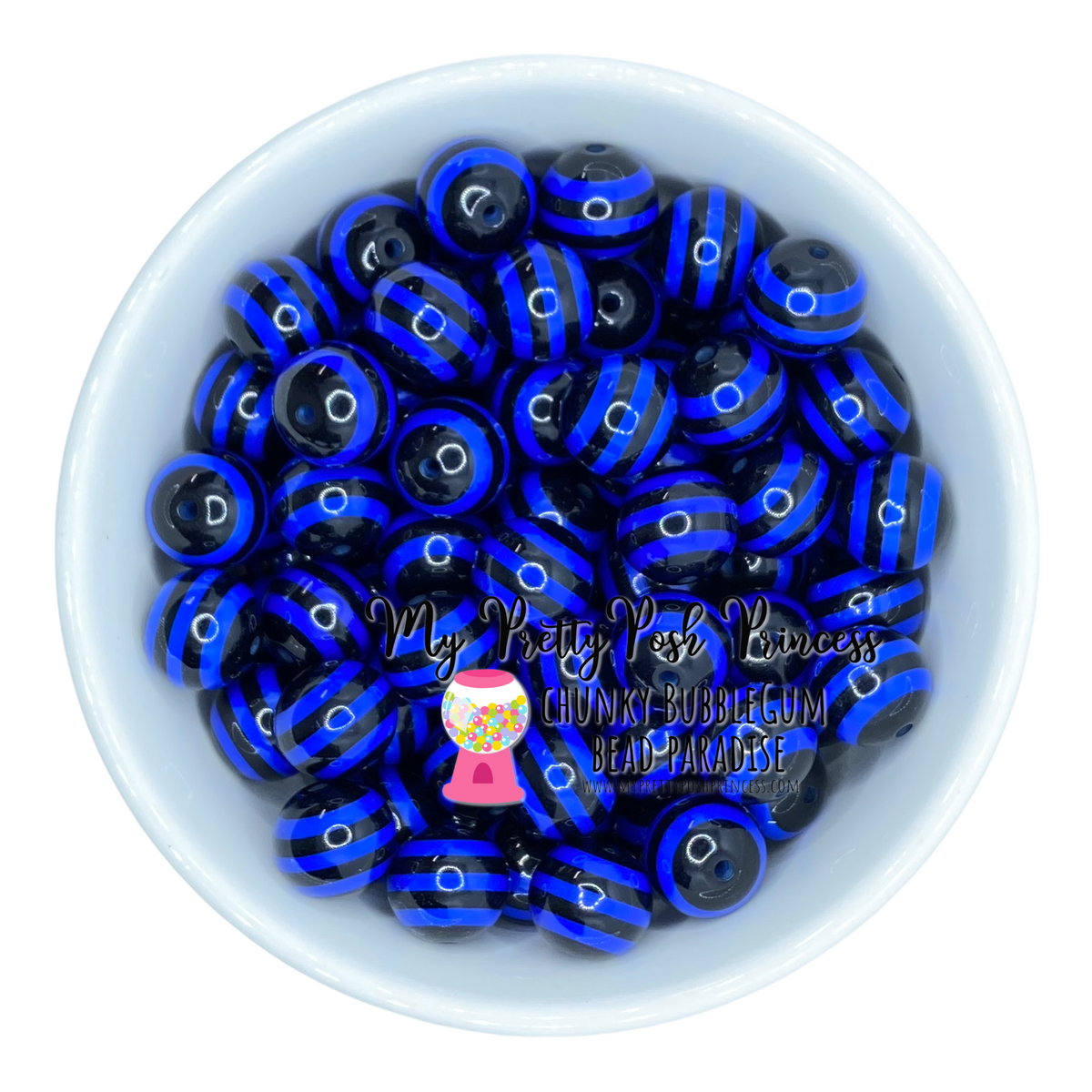 #1050 - 20mm Black & Blue Striped Acrylic Beads (1 Count)