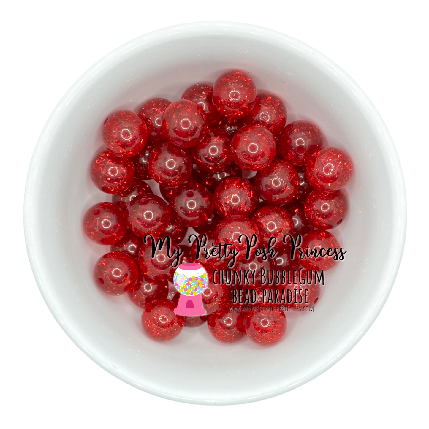 #494 - 20mm Red Tinsel Glitter Acrylic Beads (1 Count)