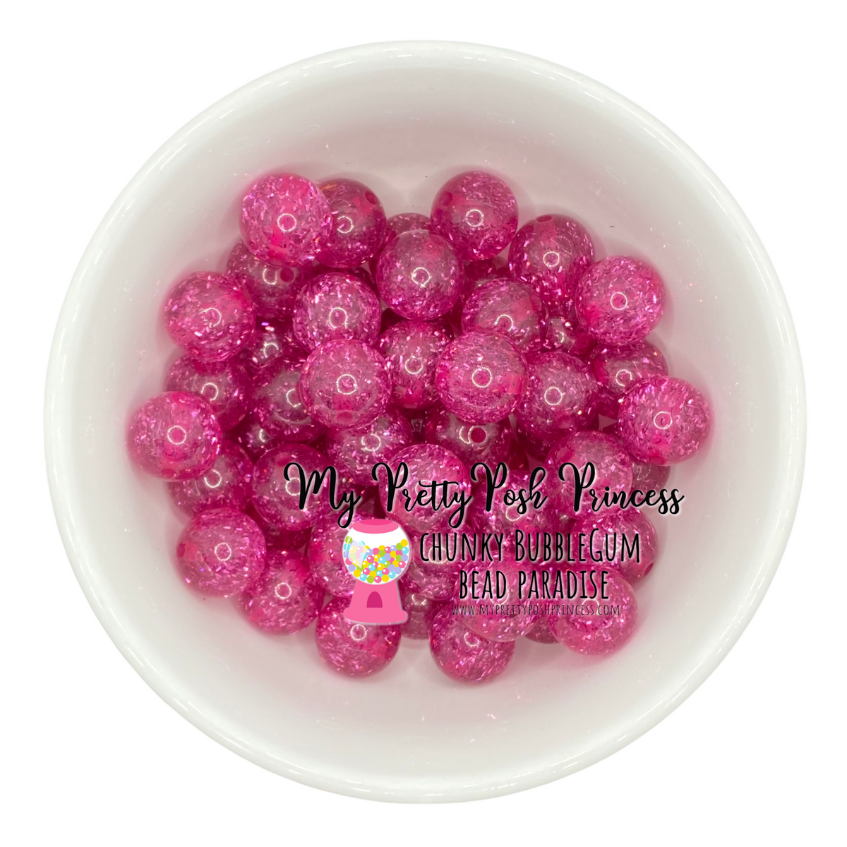 #147 - 12mm Dark Pink Tinsel Glitter Acrylic Beads (20 Count)