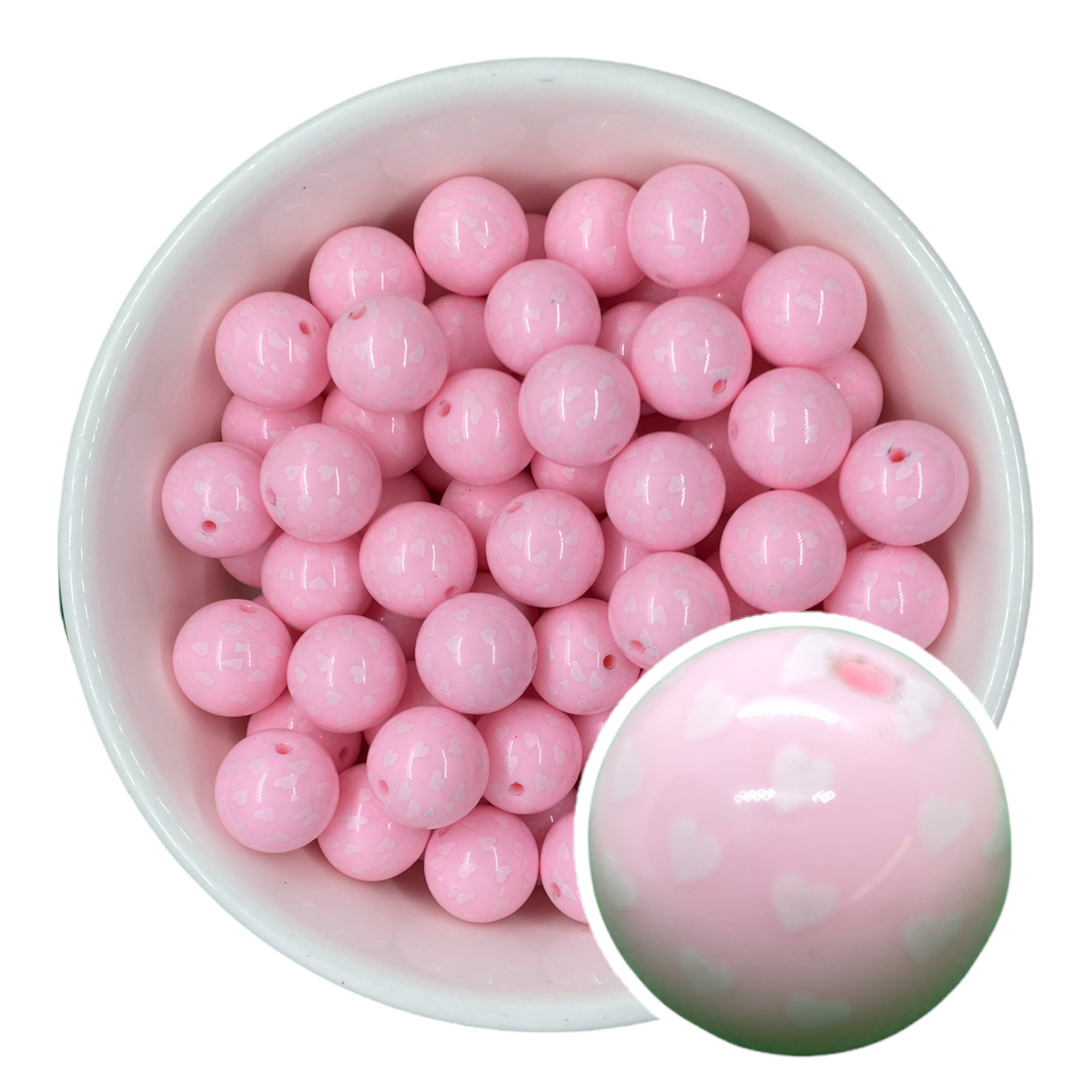 W487- Pink & White Small Heart Acrylic Bead (1 Count)