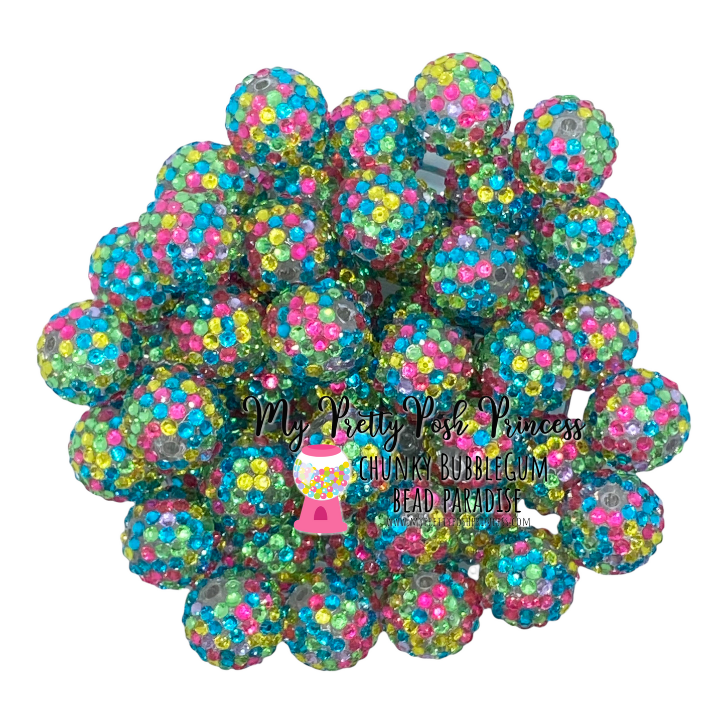 #1058 - 20mm Pink Rainbow Confetti Rhinestone Beads