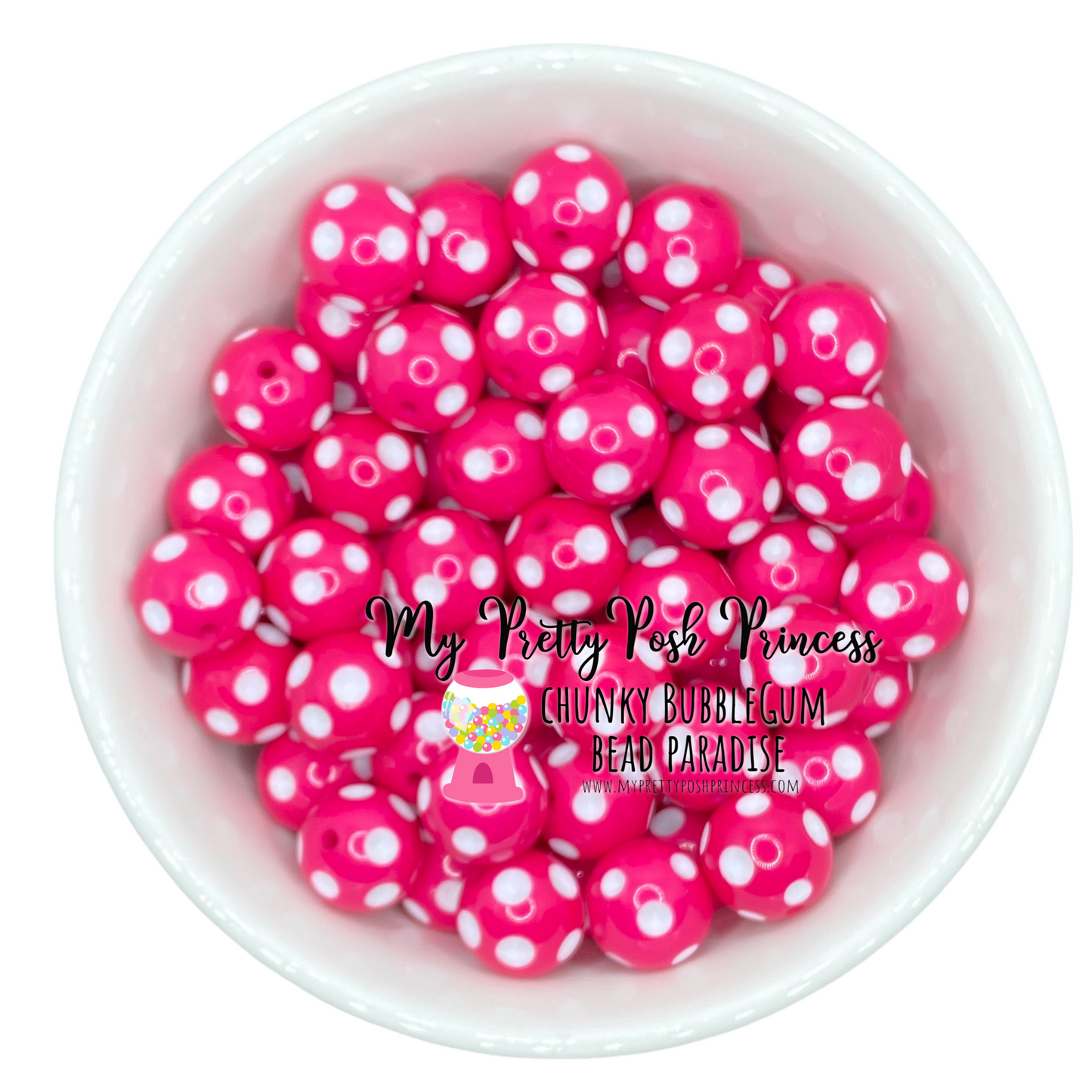 d28- 12mm Posh Pink Polka Dot Acrylic Beads (20 Count)