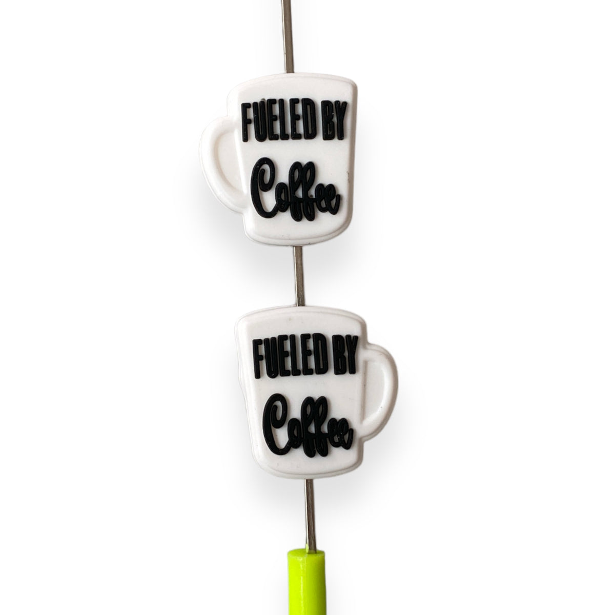 X150 - “Fueled By Coffee- White” Silicone (1 Count) Focal Bead 1780-3