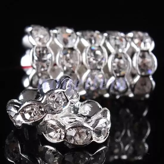 P61 - 10mm Silver Rhinestone {{Wave}} Spacers (10 Count)