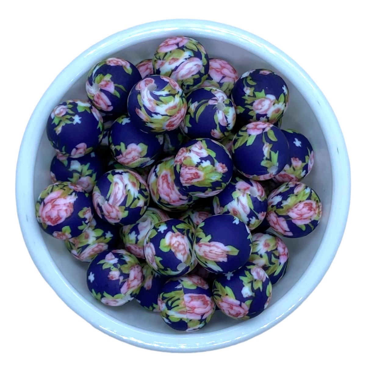 #748 - 15mm “Blue Floral” Silicone Beads