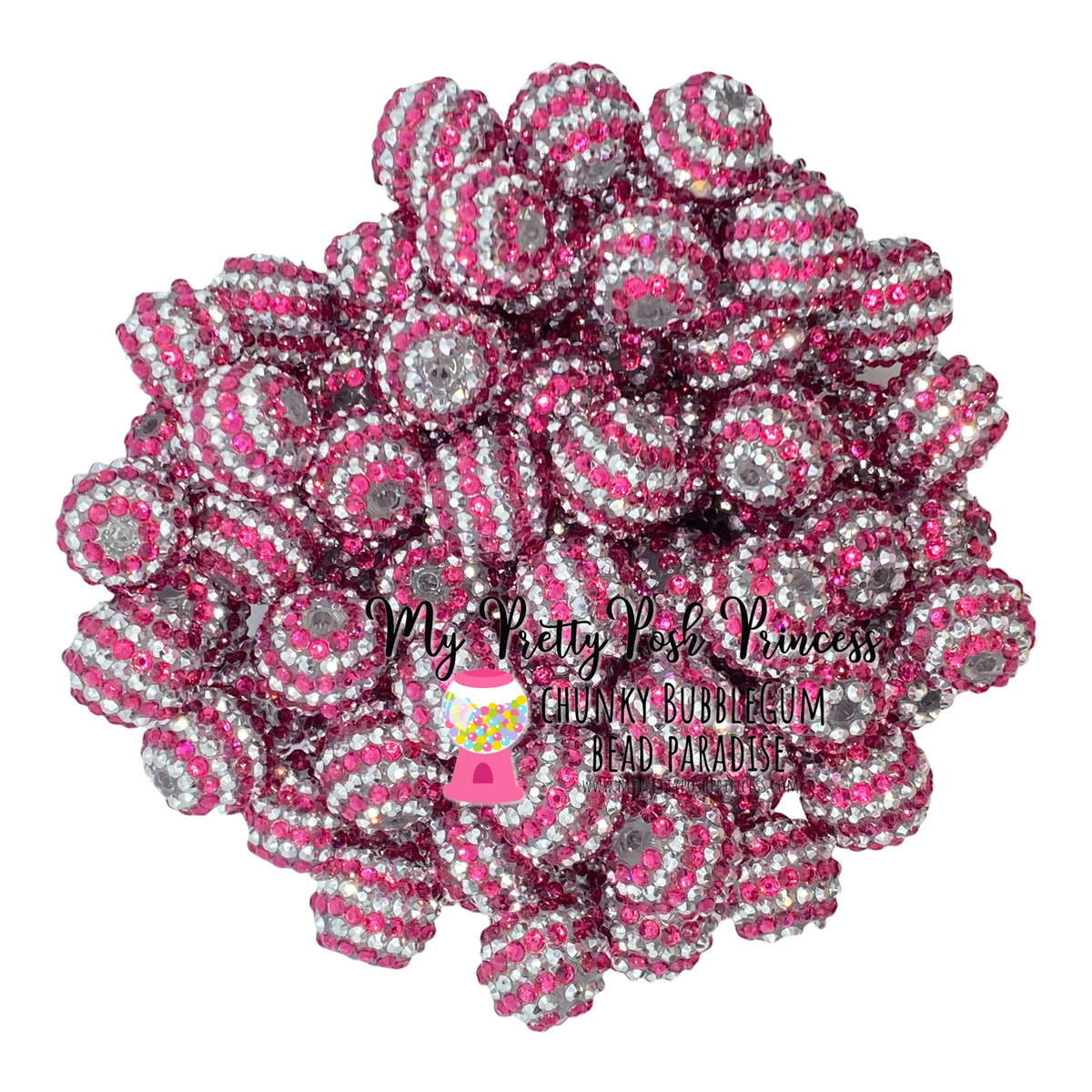 # 1226 - - Dark Pink & Silver Striped Rhinestone Beads (1 Count)