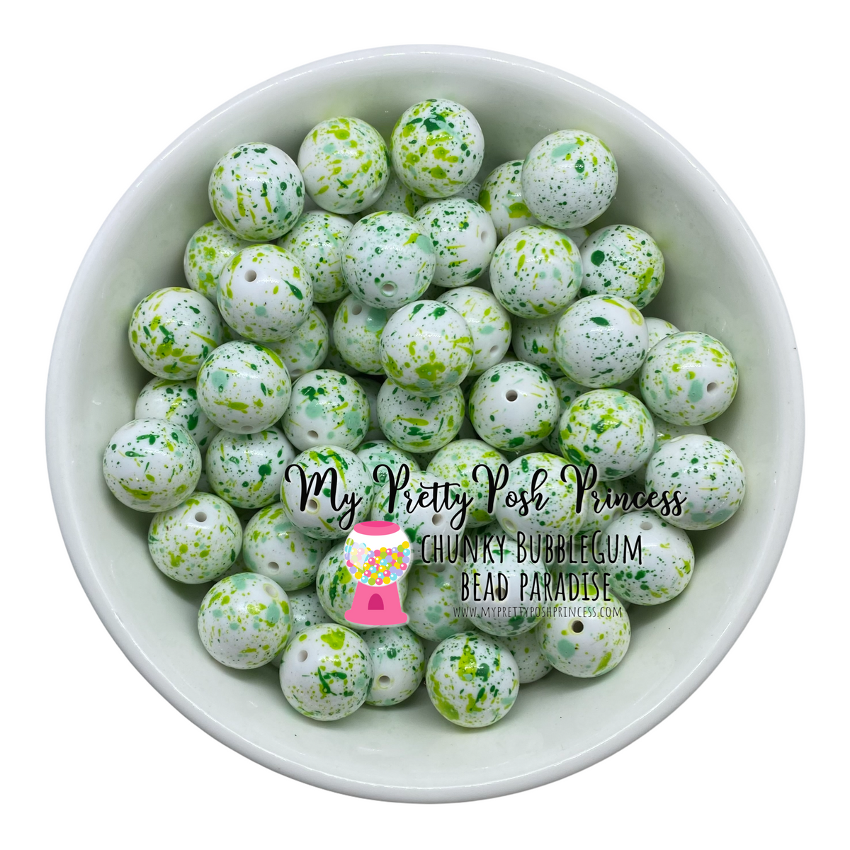 W471- Green & Yellow Splatter Acrylic Beads (1 Count)