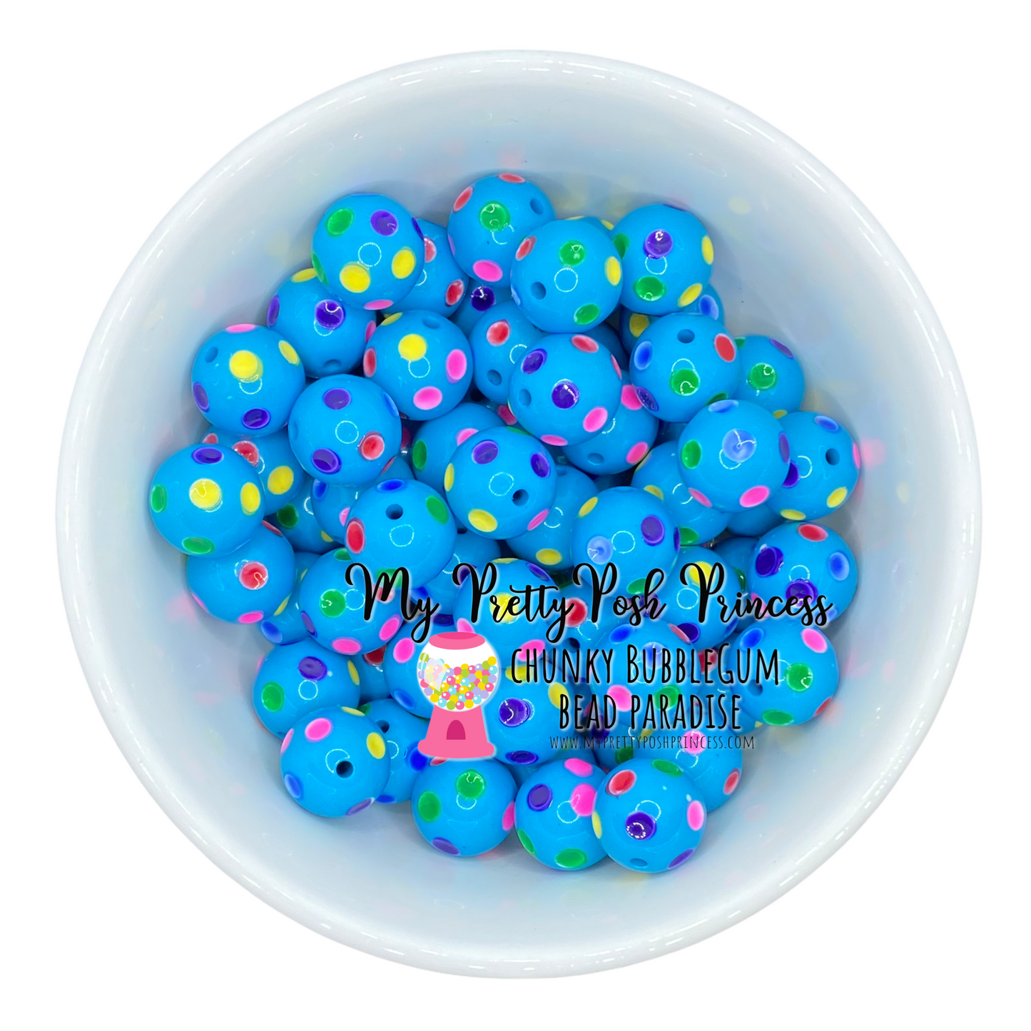 #971 - 20mm Aqua Rainbow Polka Dots Acrylic Beads (1 Count)