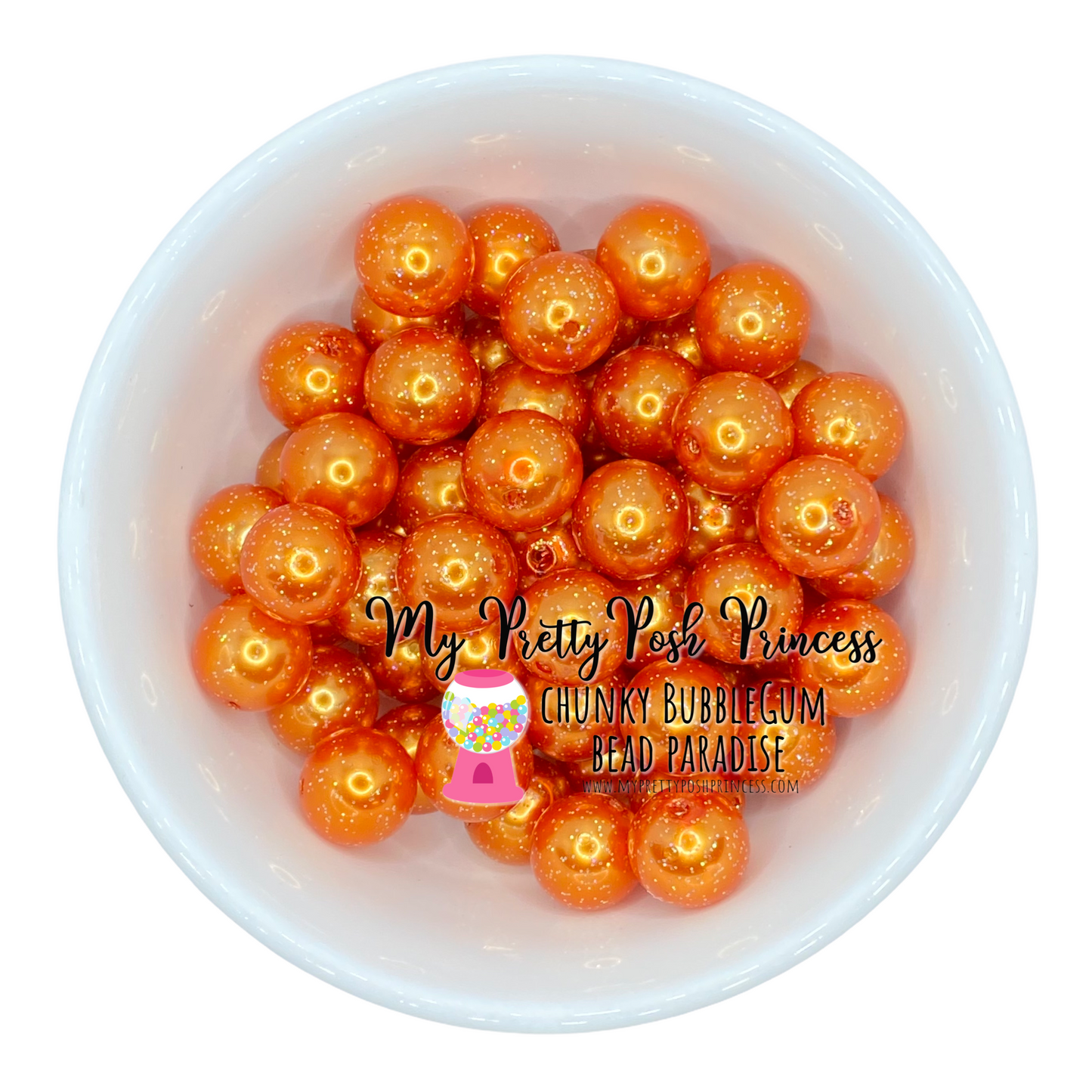 #169 - 12mm Orange Glitter Pearl Acrylic Beads (20 Count)