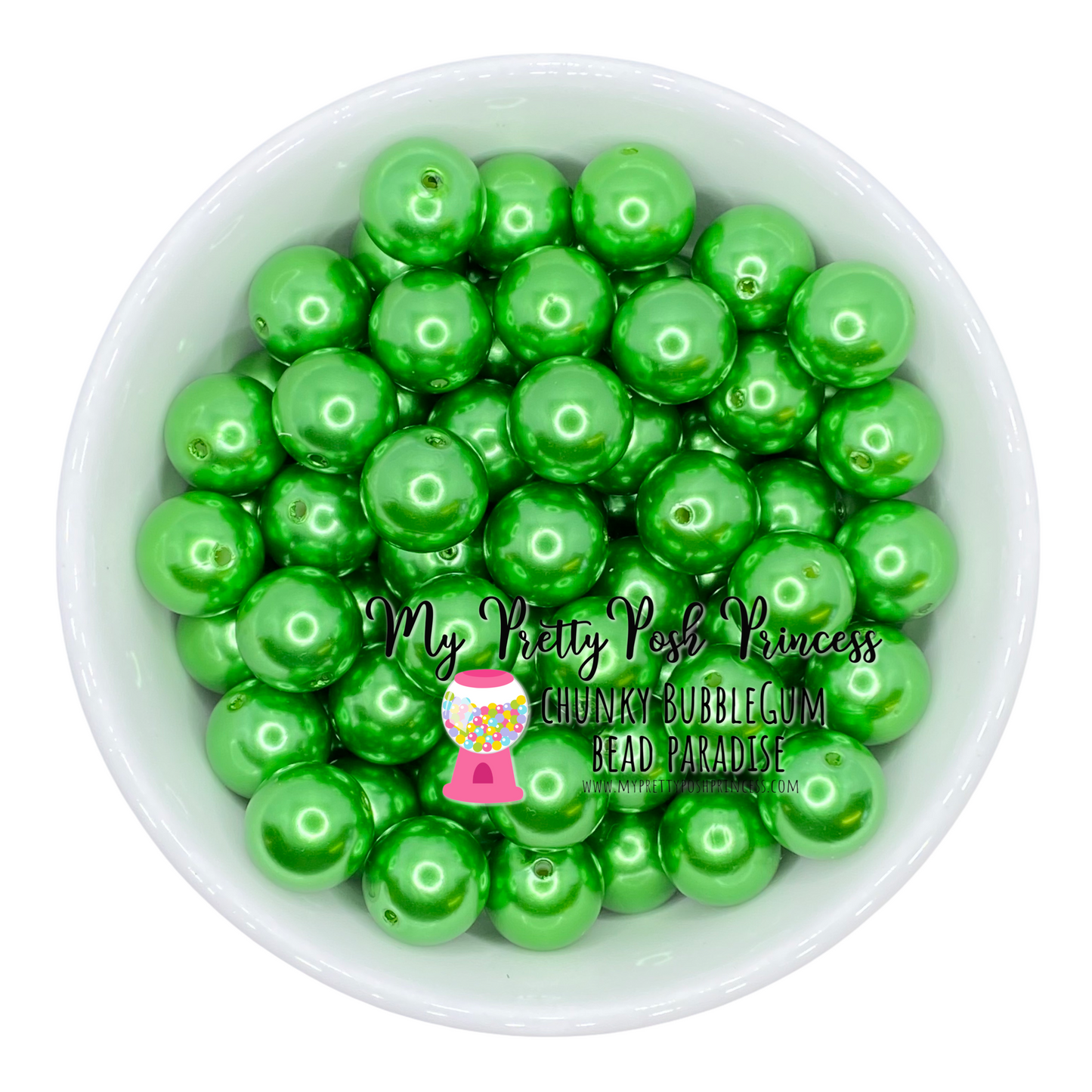 #111- a74- 12mm Christmas Green Pearl Acrylic Beads (20 Count)