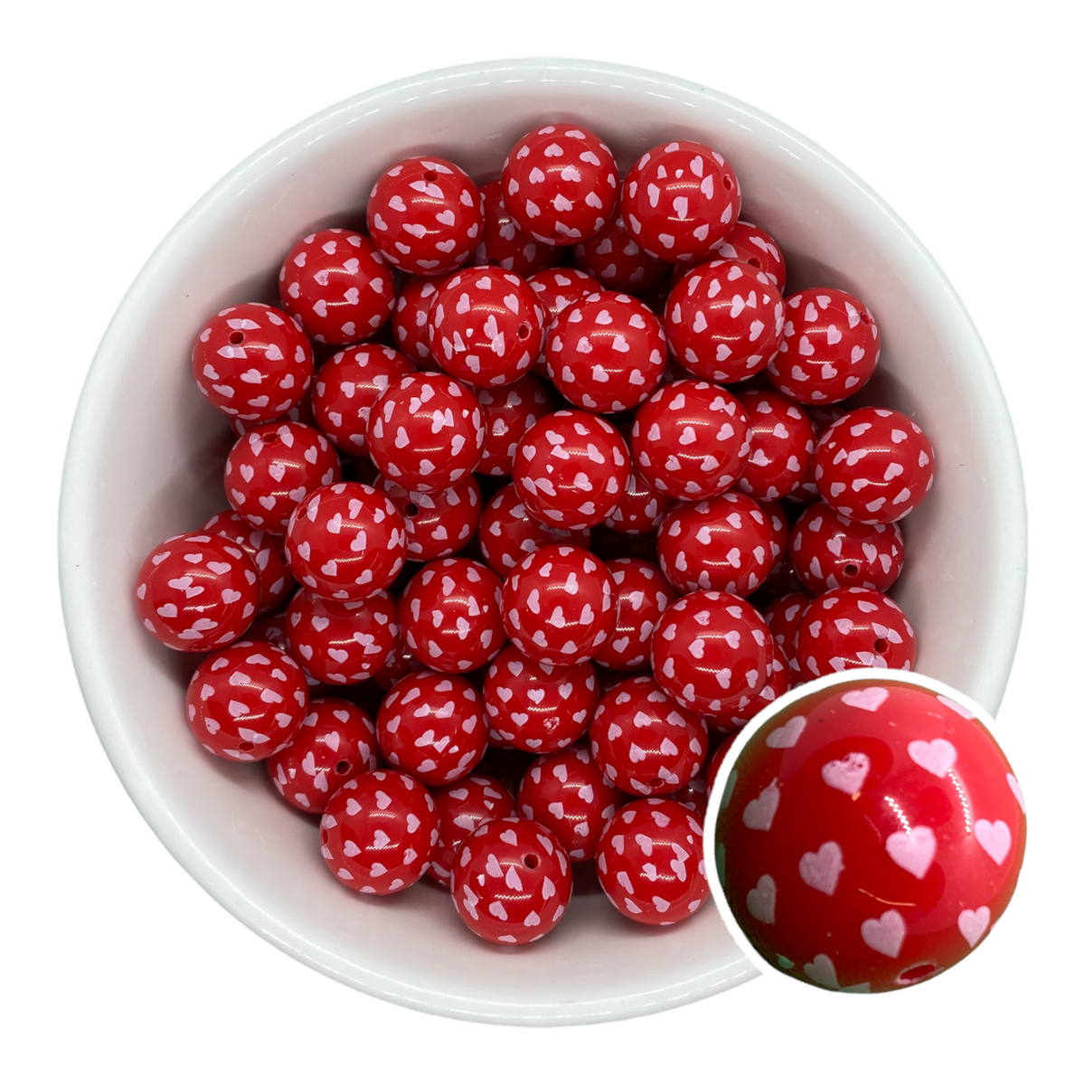 W486- Red & White Small Heart Acrylic Bead (1 Count)