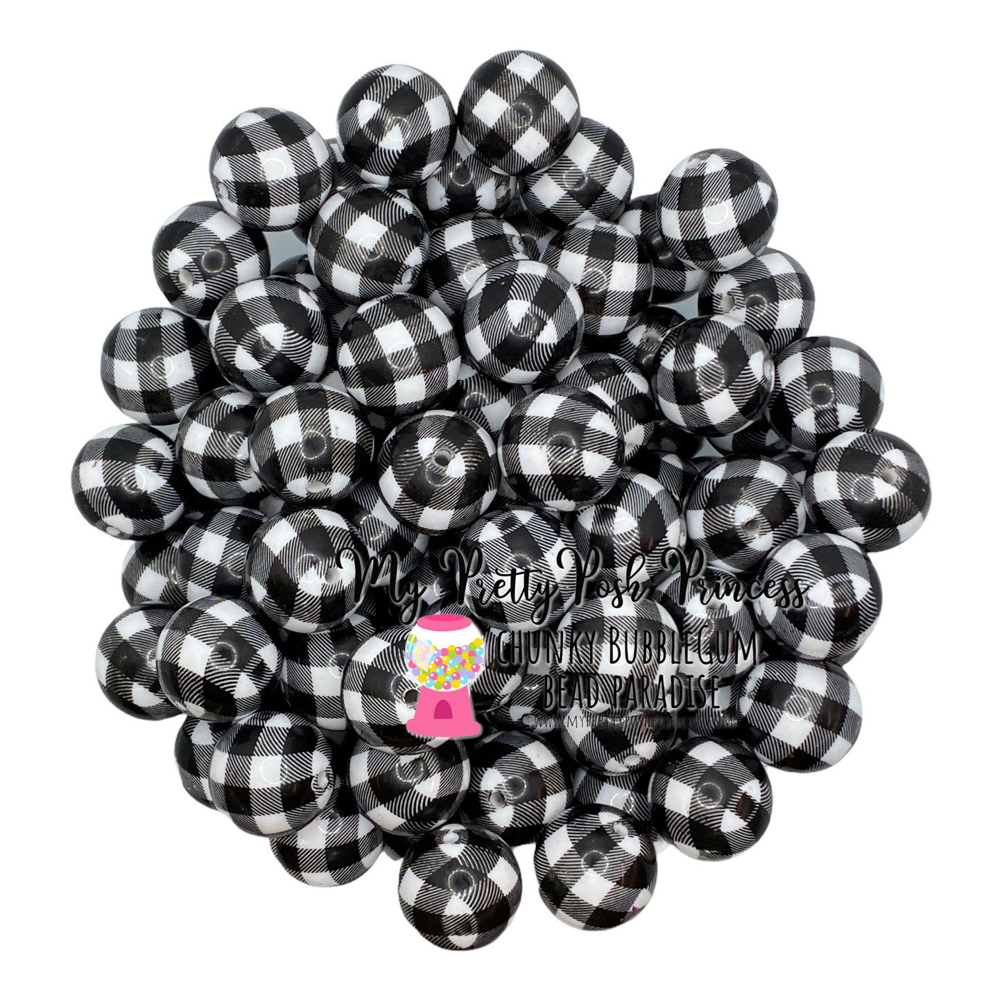 pt43- 12mm White Buffalo Plaid Acrylic Beads (20 Count)