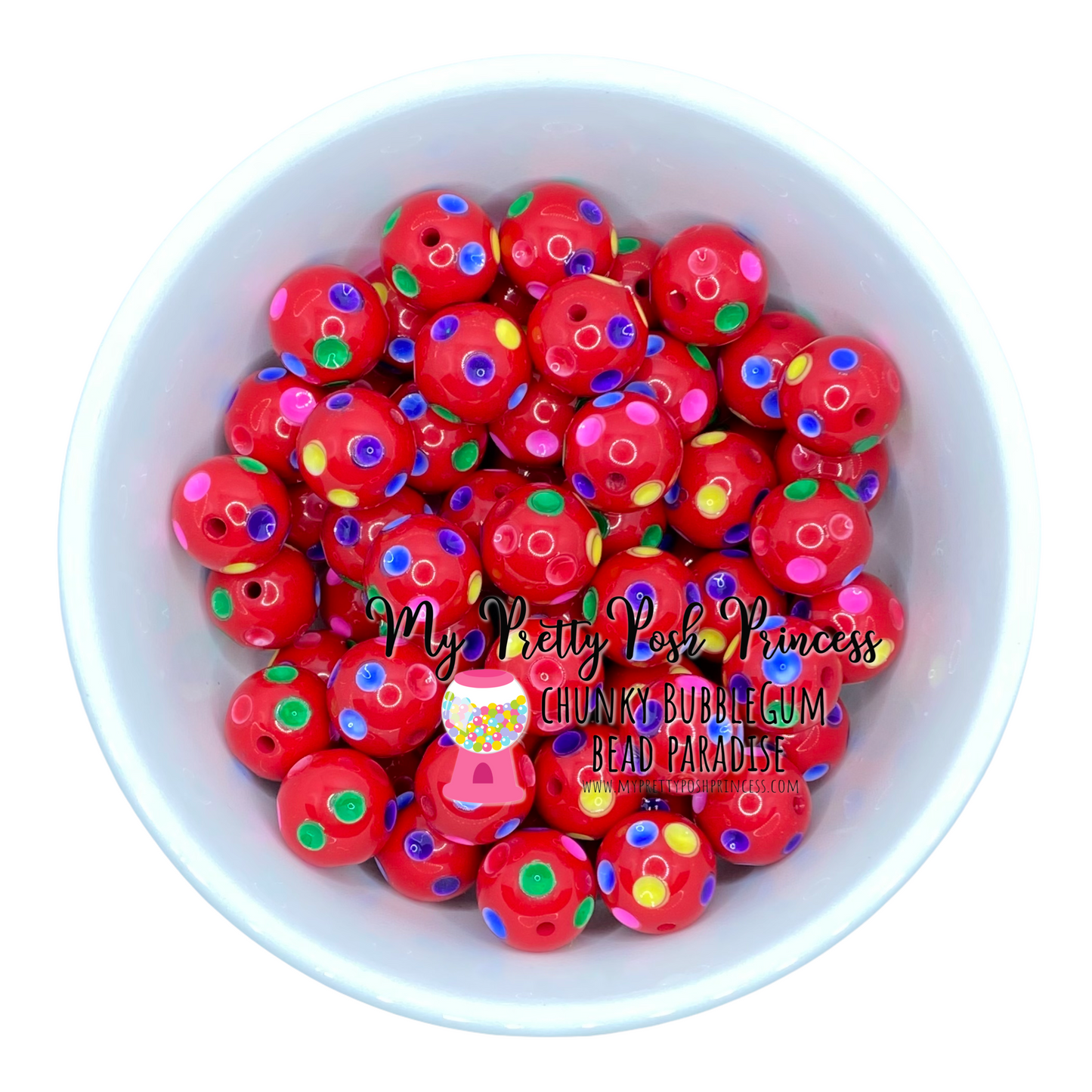 #977 - 20mm Red Rainbow Polka Dots Acrylic Beads (1 Count)