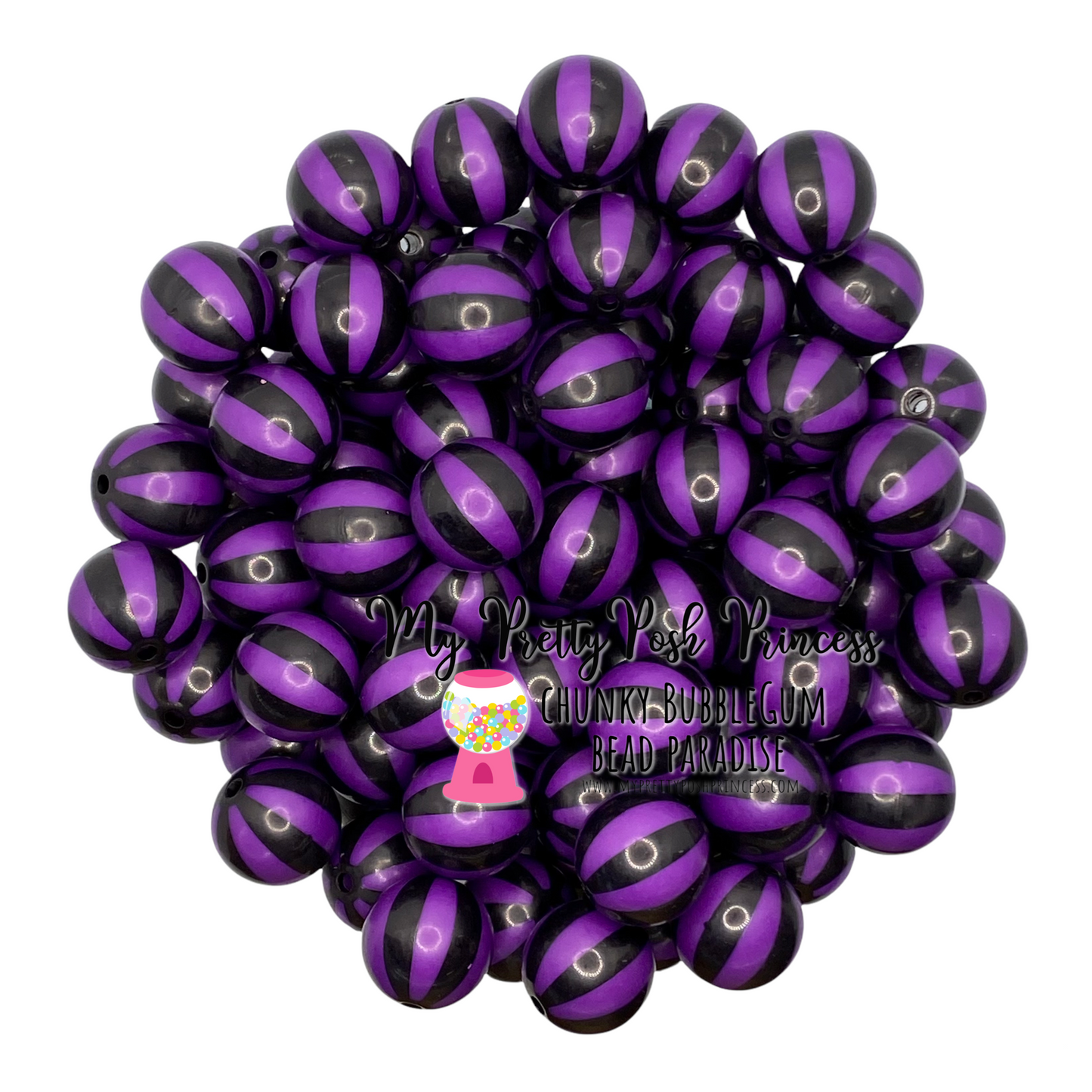 w178- 12mm Black & Purple Beach Balls Acrylic Beads (20 Count)