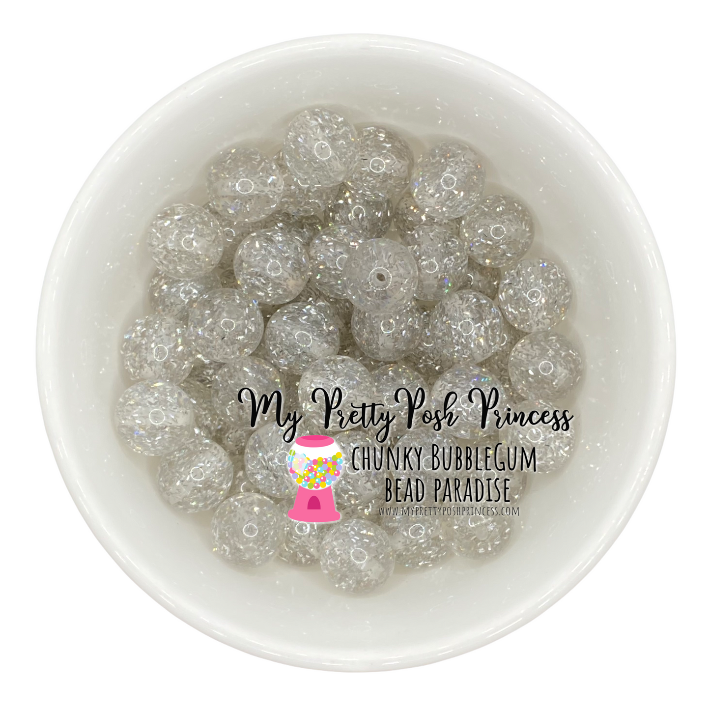 #500 - 20mm Silver Tinsel Glitter Acrylic Beads (1 Count)