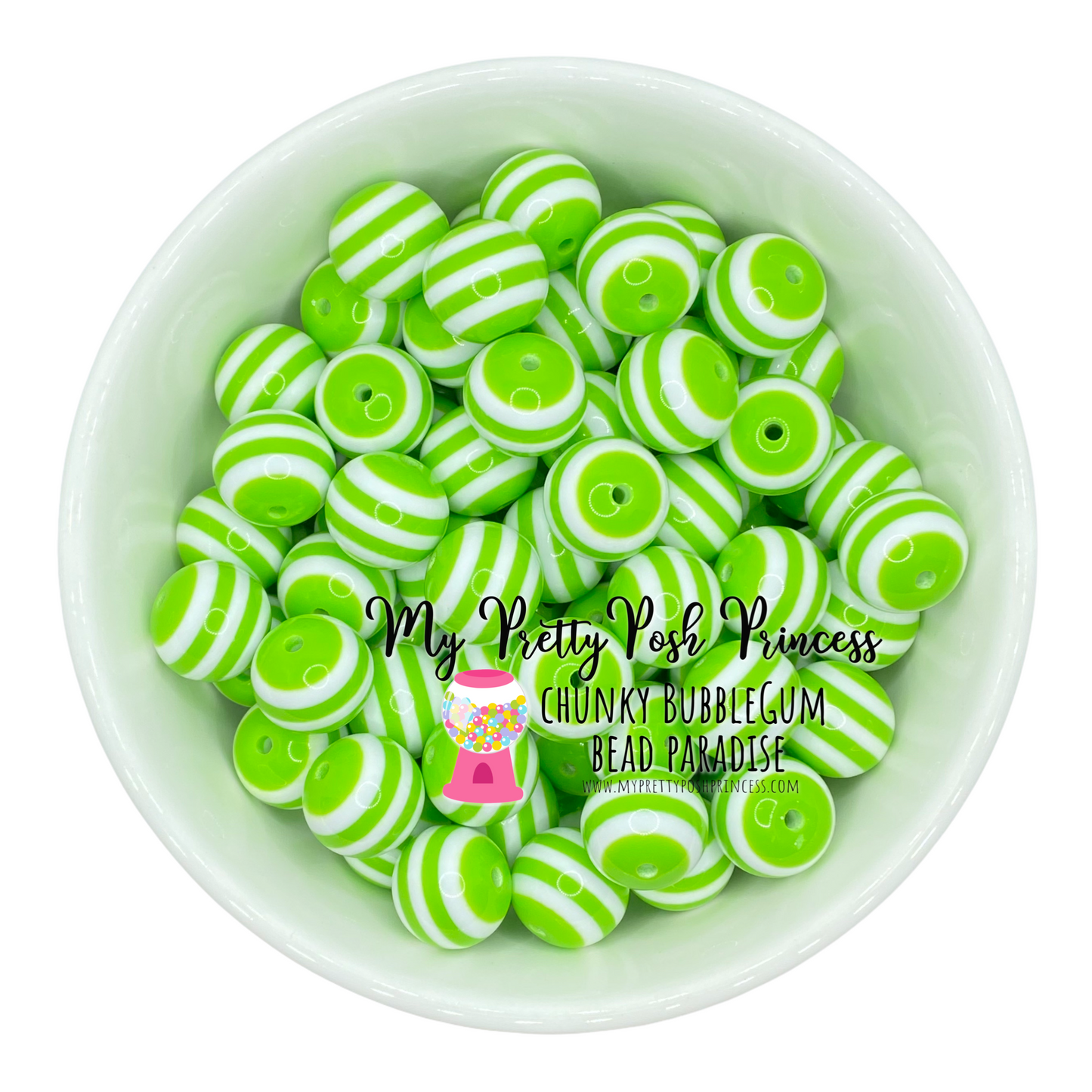 stp 20- 12mm Lime Green Stripe Acrylic Beads (20 Count)