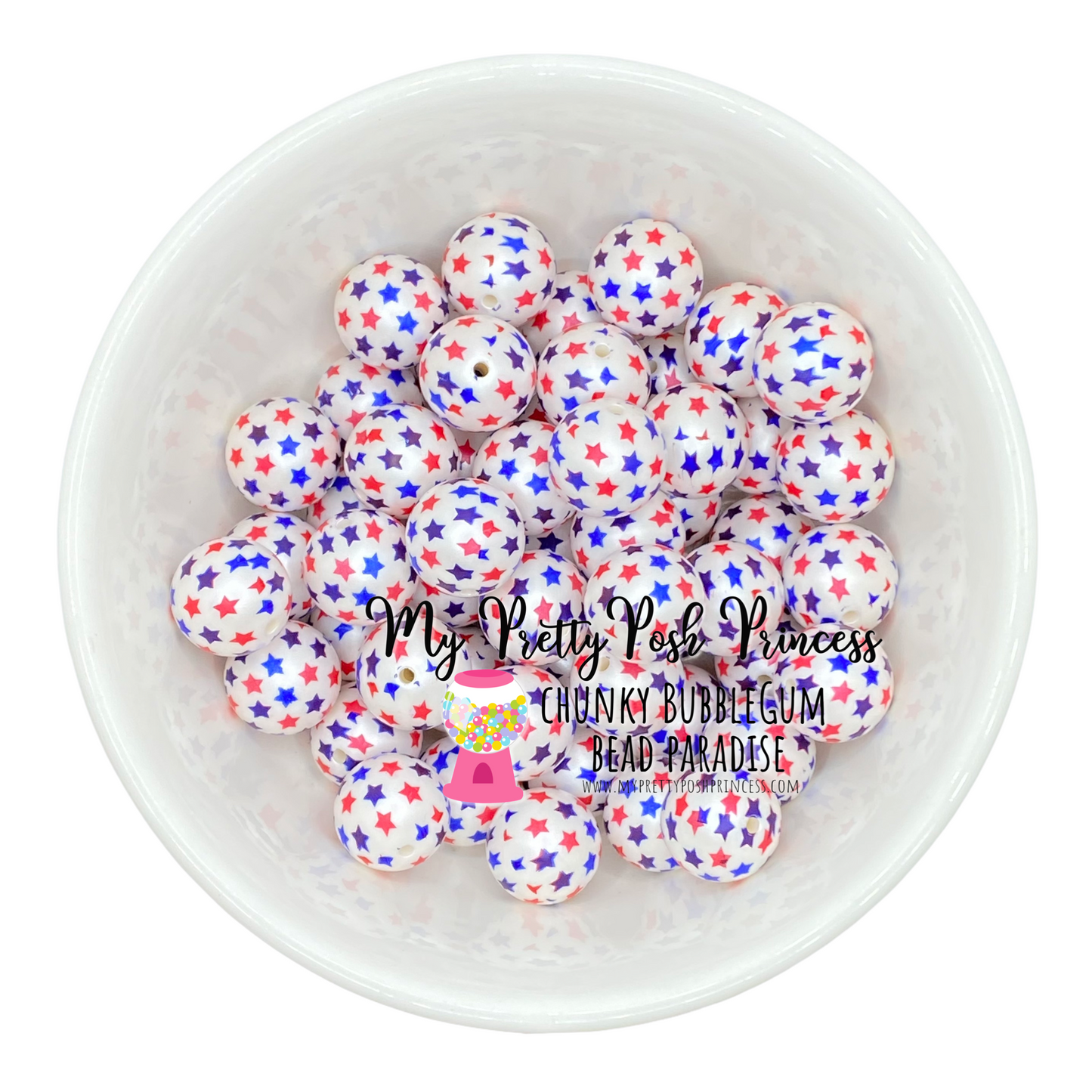 W360- 20mm Red & Blue Star Matte Pearl Acrylic Beads (1 Count)