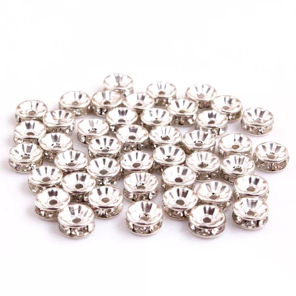 P63 - 12mm Silver Rhinestone Spacers (10 Count)