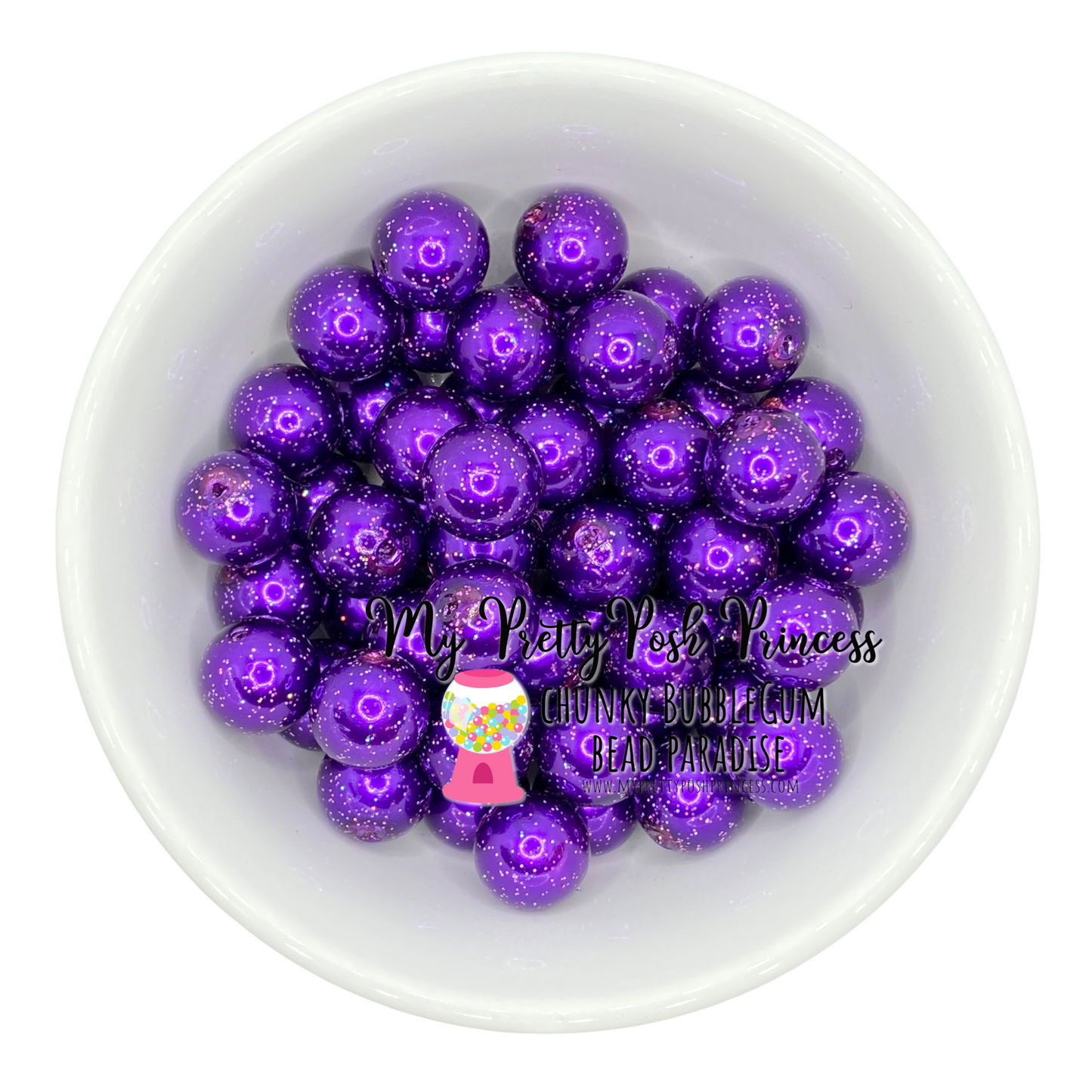 #171 - 12mm Dark Purple Glitter Pearl Beads (20 Count)