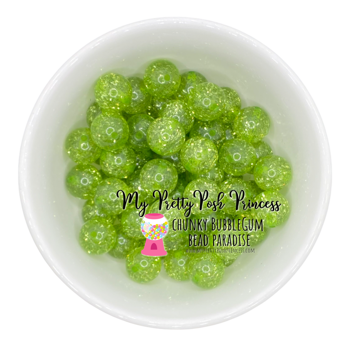 #153 - 12mm Lime Tinsel Glitter Acrylic Beads (20 Count)