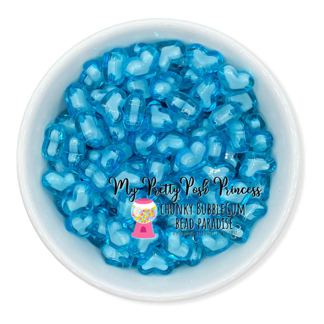#953 - 22mm Aqua Hearts Acrylic Beads (1 Count)