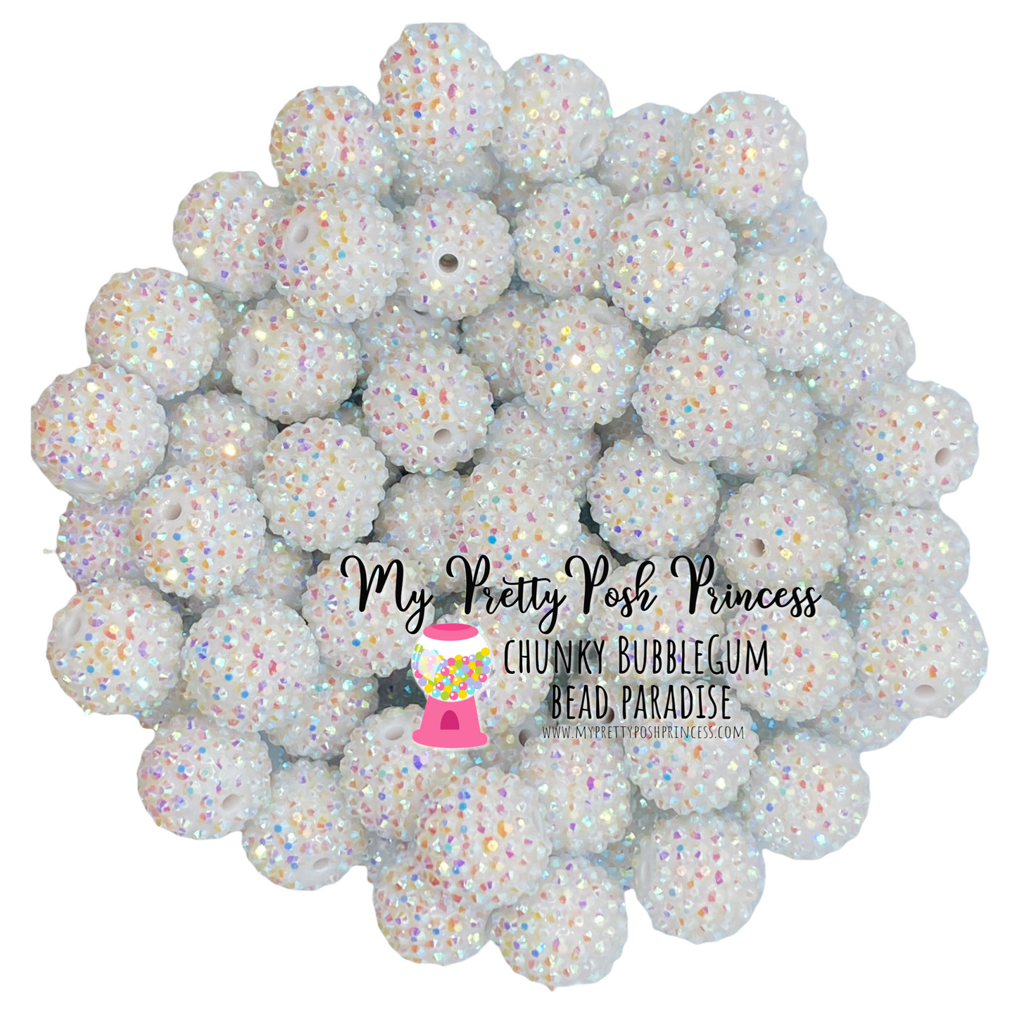 #1124 - 20mm White AB Rhinestone Beads (1 Count)