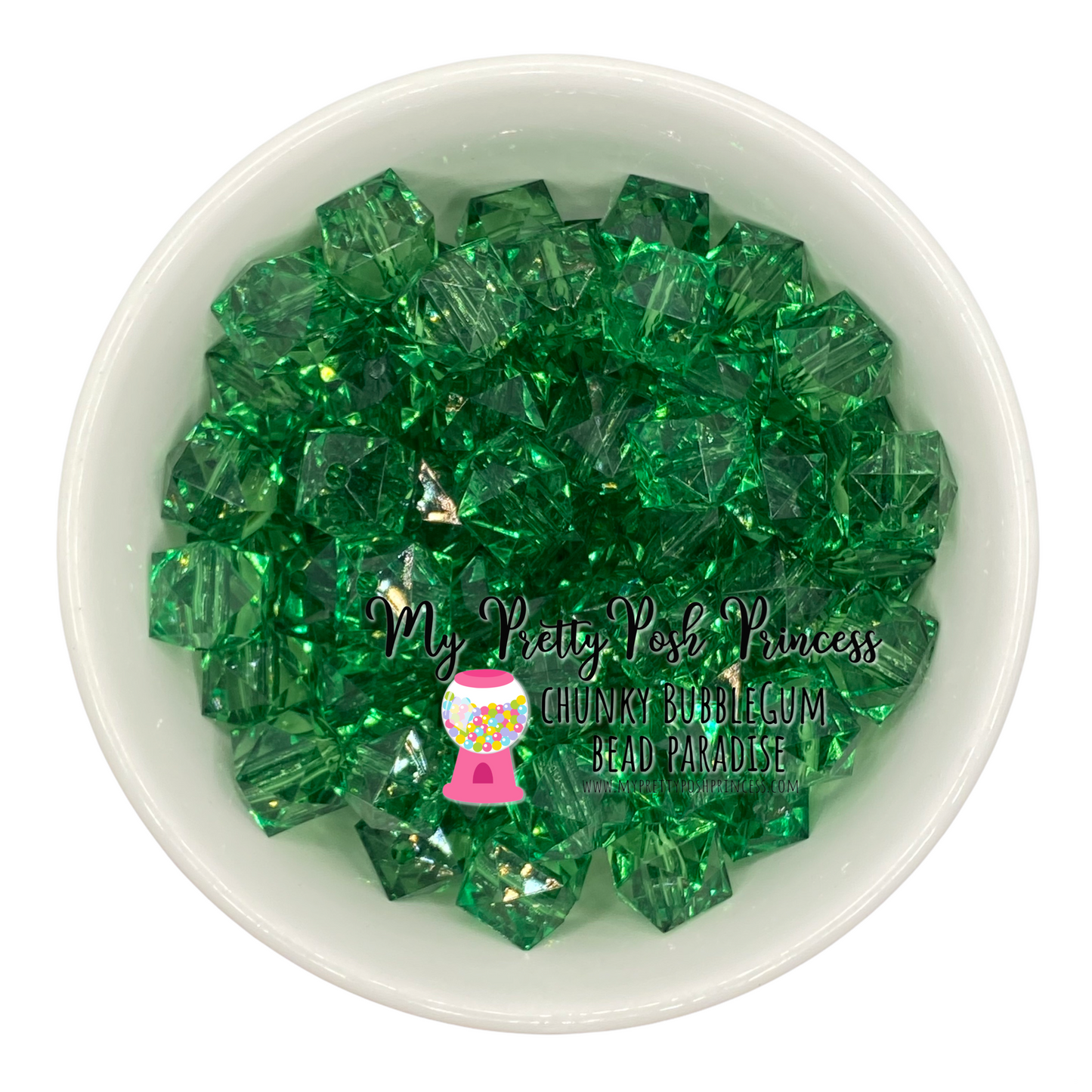 #555 - 20mm Green Ice Cube Acrylic Beads (1 Count)