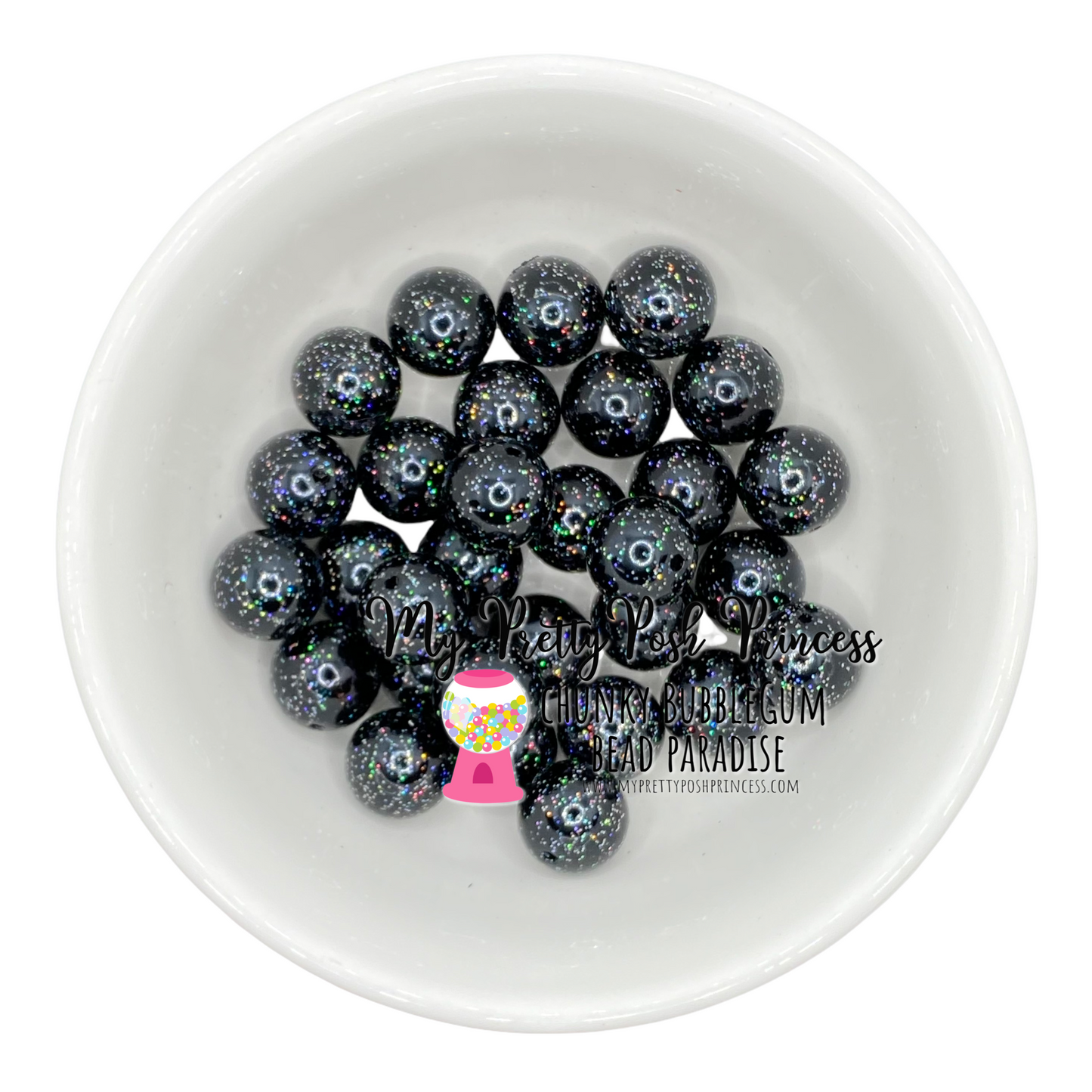 #518 - 20mm Black Glitter Pearl Acrylic Beads (1 Count)