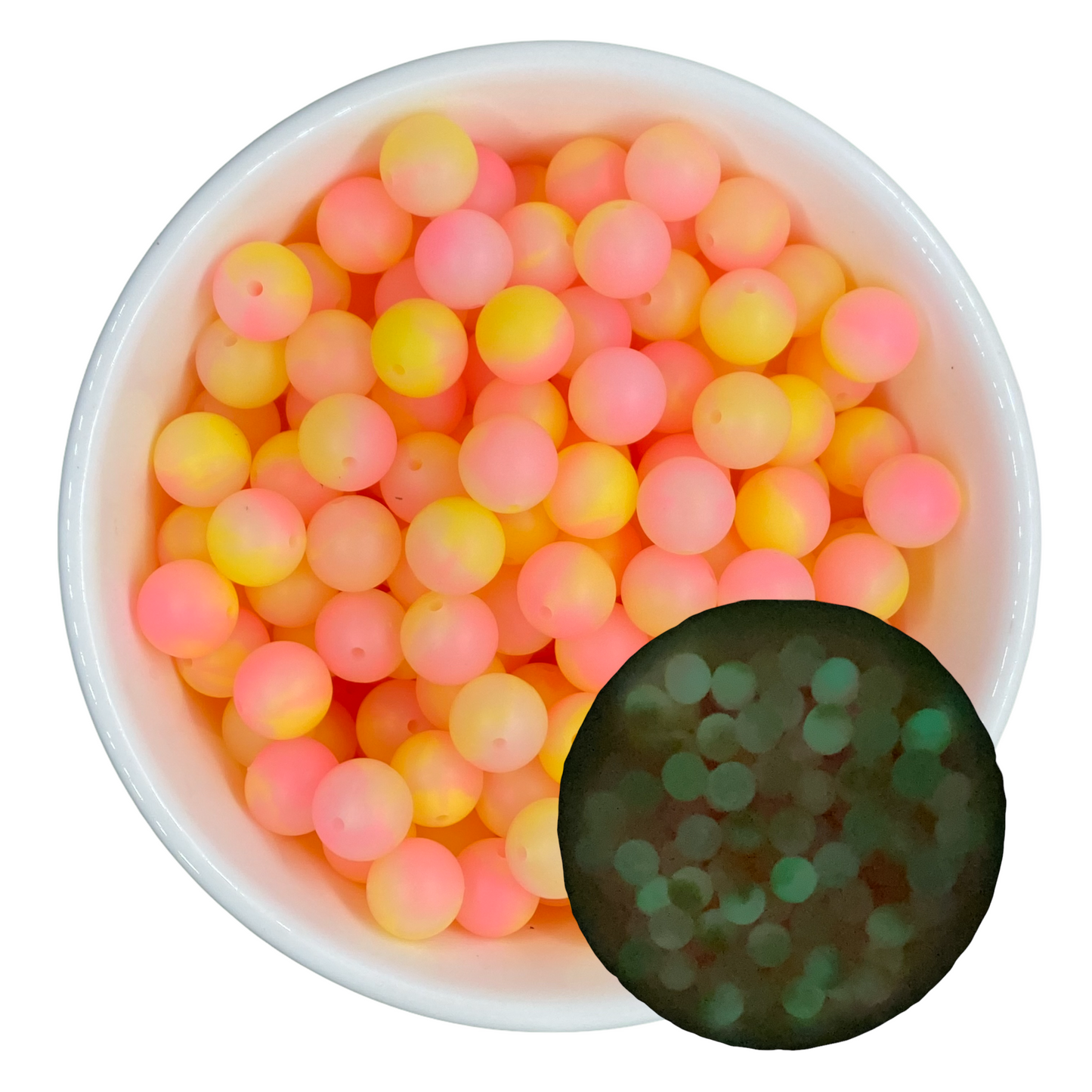 T302- “Sherbet” 15mm GLOW IN THE DARK Silicone Beads