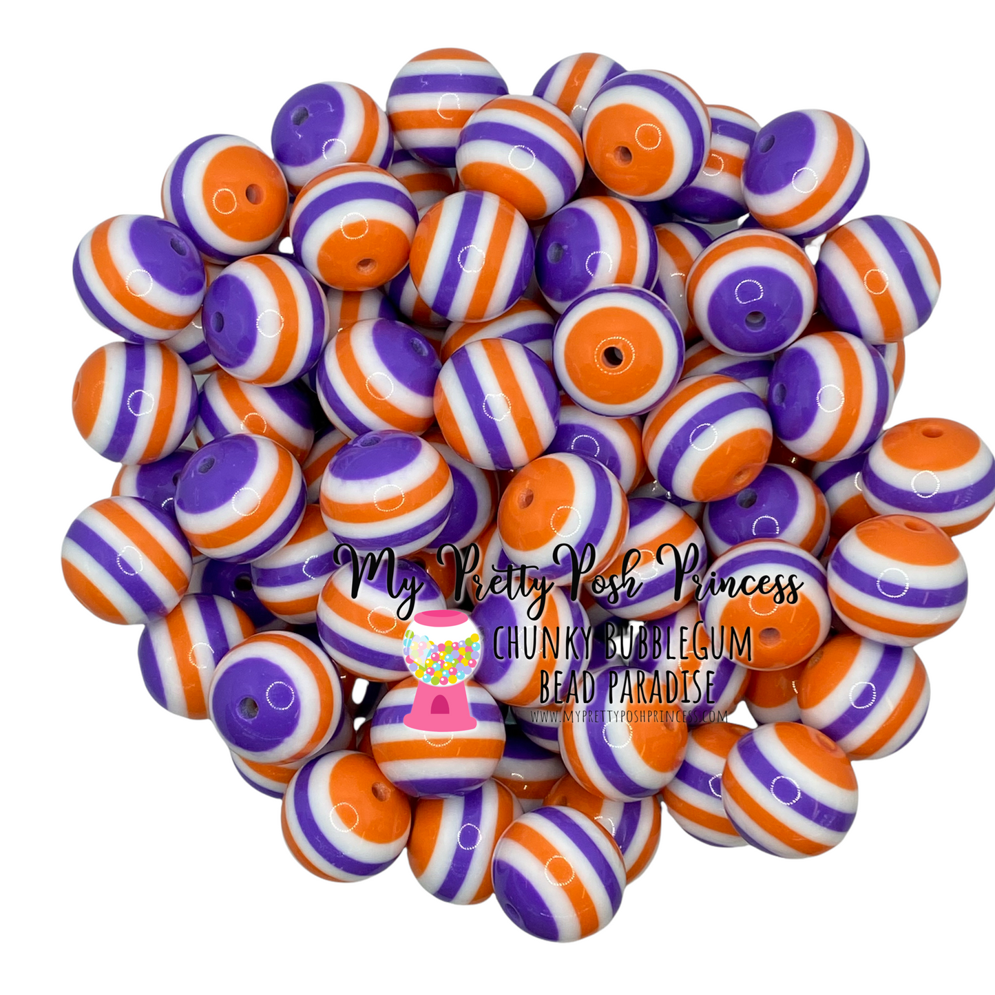 #1022 -Purple, Orange, & White Striped 20mm Beads (1 Count)