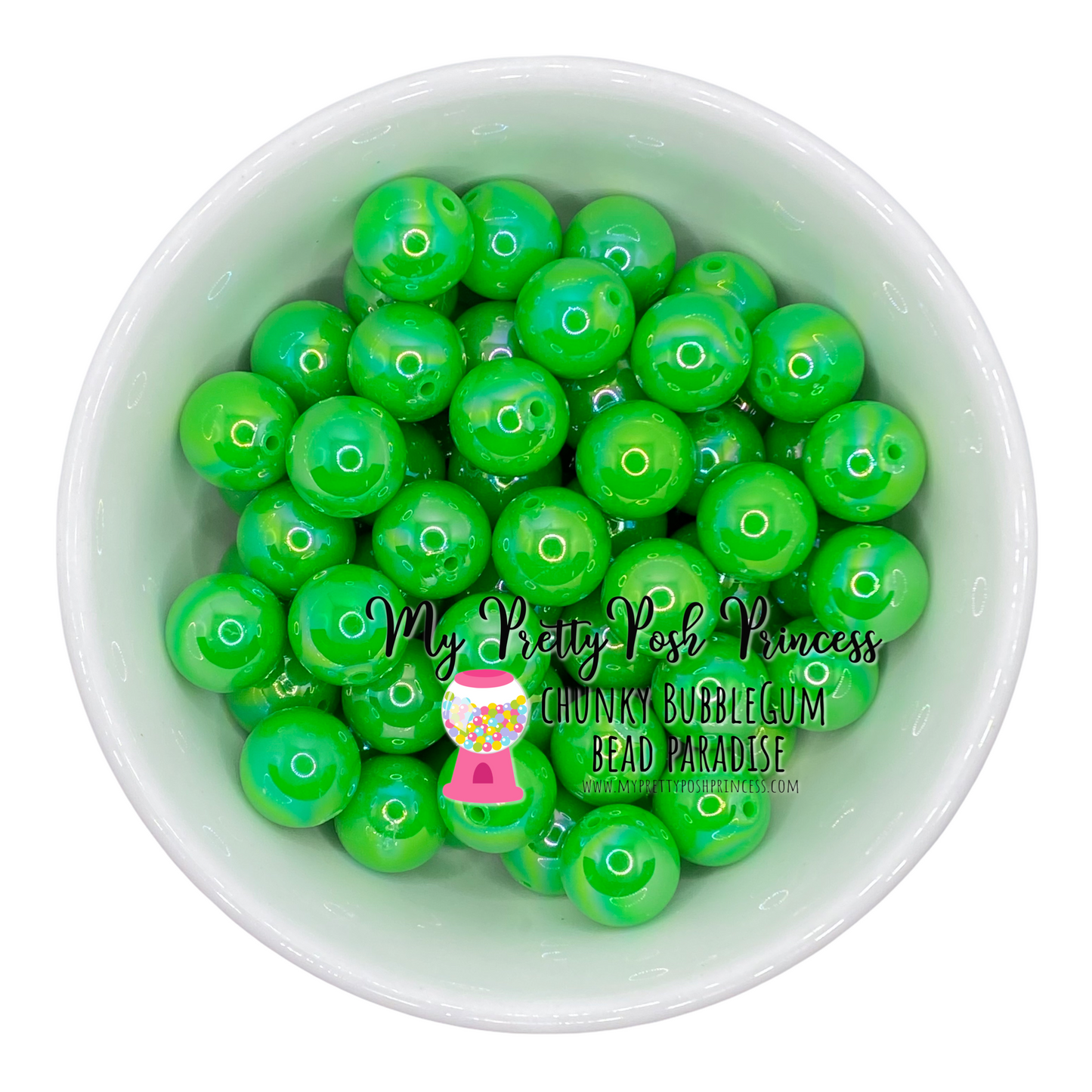 abs12- 12mm Neon Green AB Solid Acrylic Beads (20 Count)