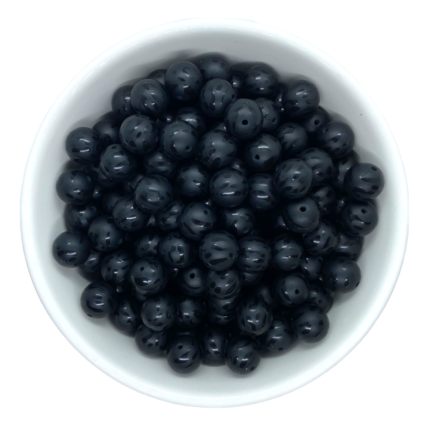 A-6044- “15mm Black on Matte Black Leopard ” Silicone Beads