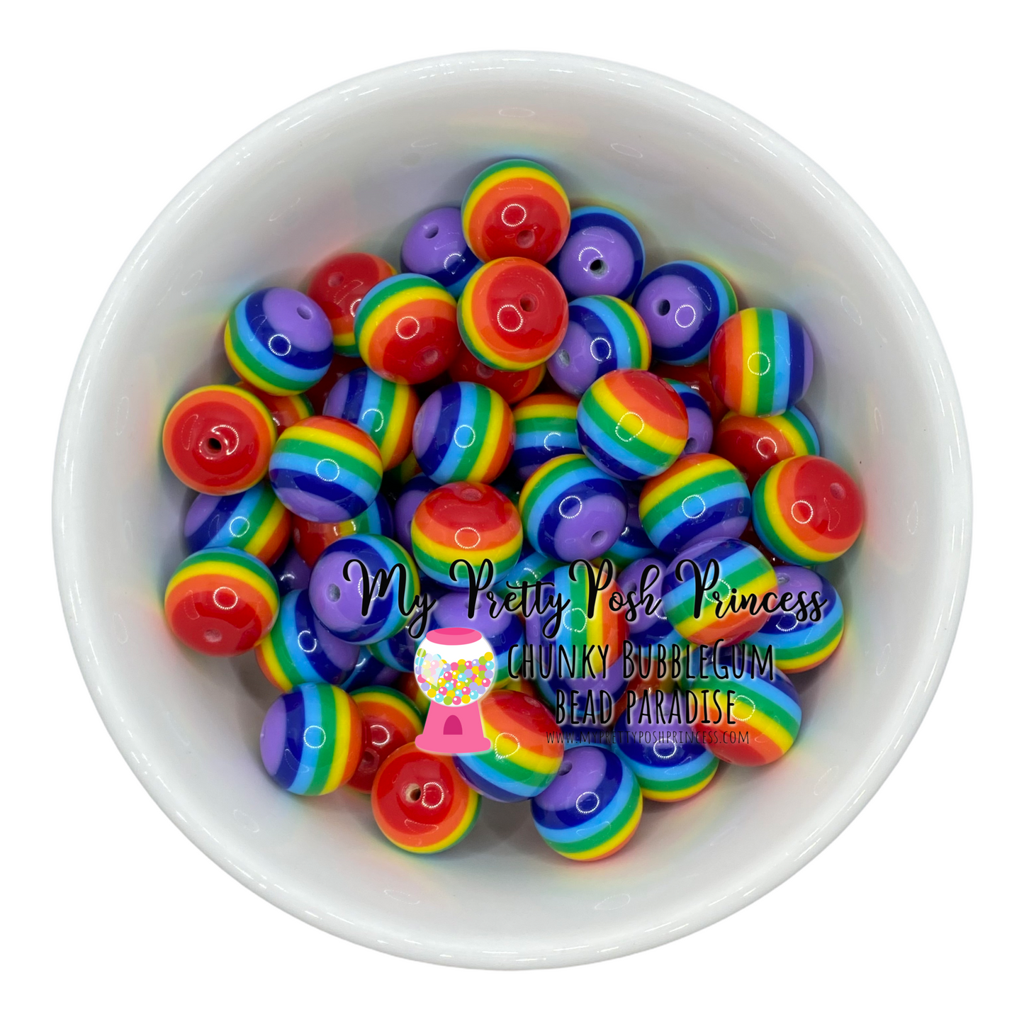 #1014 - 20mm Rainbow Striped Acrylic Beads (1 Count)