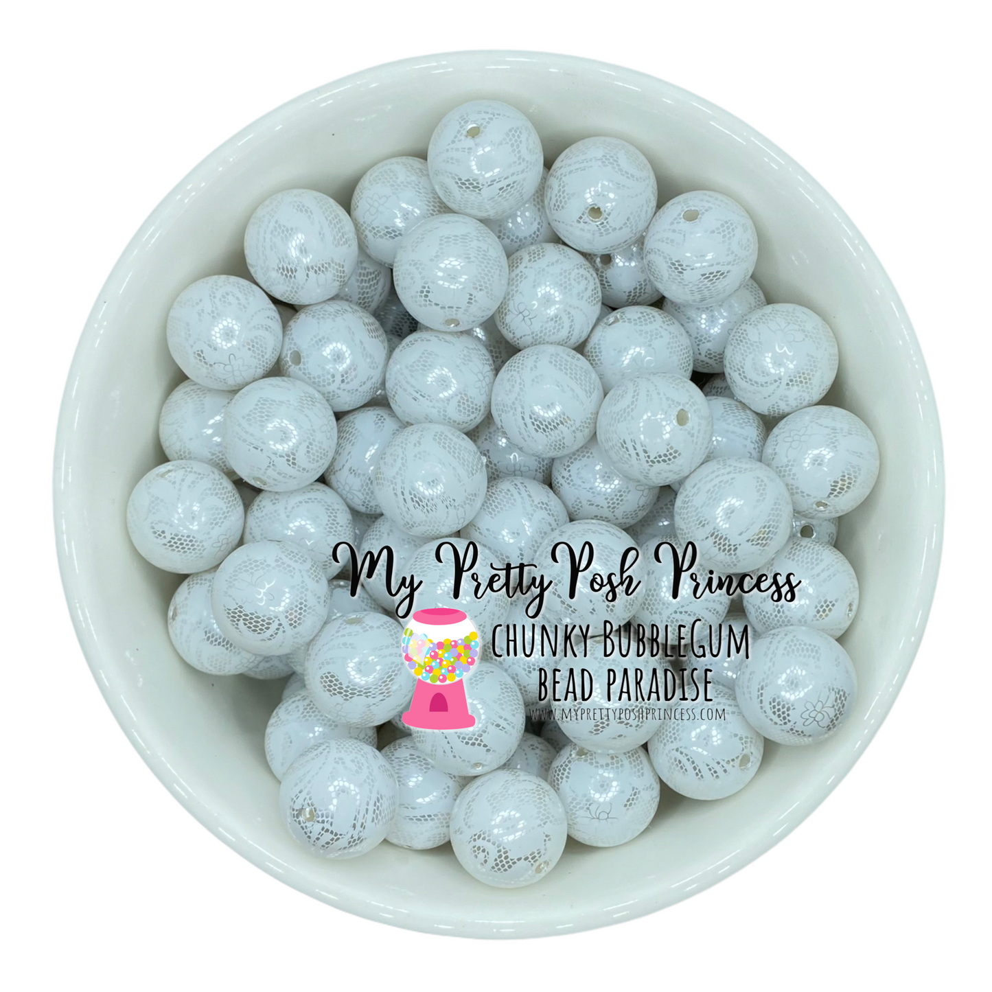 w211 - 12mm White “Pearl Lace" Acrylic Beads (20 Count)