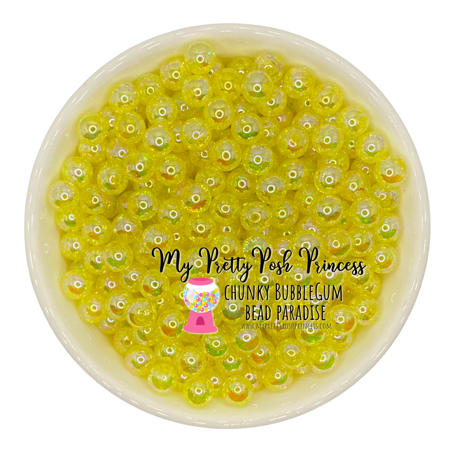 w64- 12mm Yellow "Crackle AB" Acrylic Beads (20 Count)