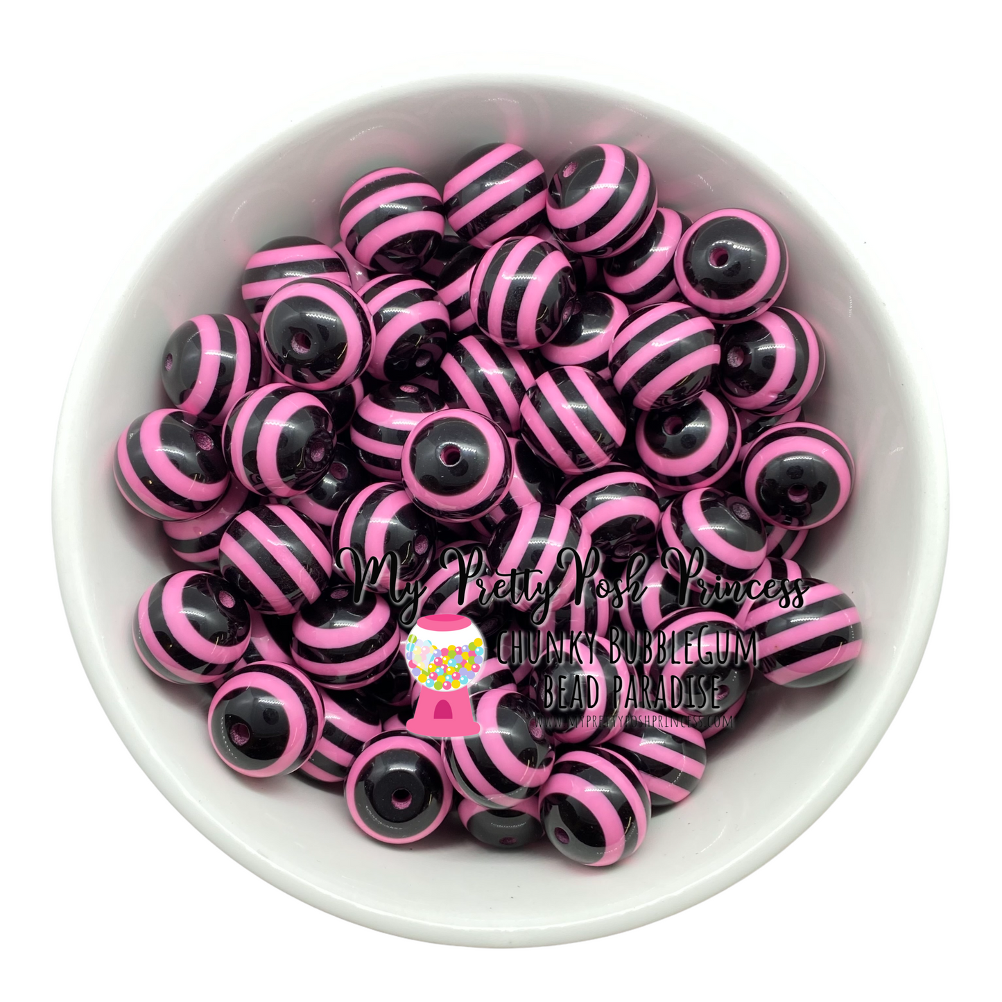 #1059 - Light Pink & Black Striped Acrylic Beads (1 Count)