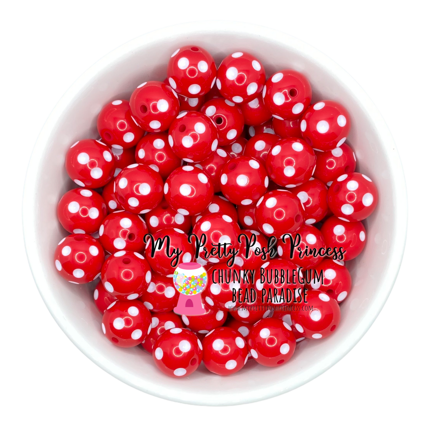 d31- 12mm Red Polka Dot Acrylic Beads (20 Count)