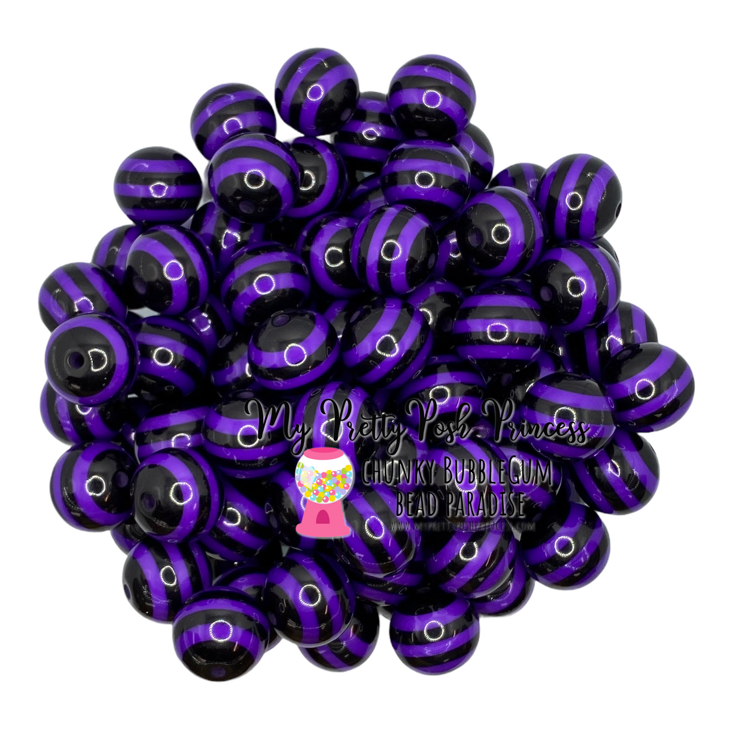 stp 27- 12mm Black & Purple Stripe Acrylic Beads (20 Count)