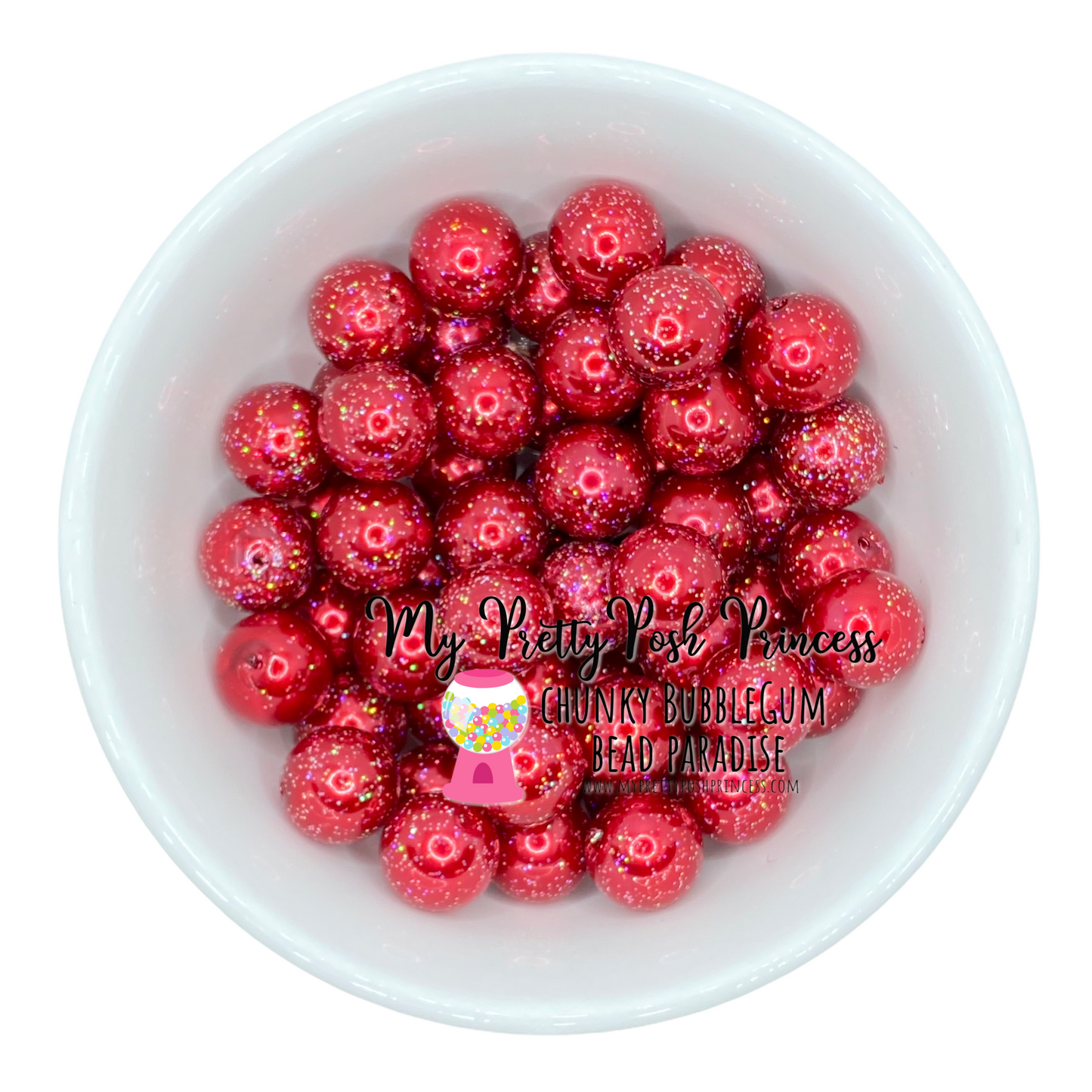 #167 - 12mm Red Glitter Pearl Acrylic Beads (20 Count)