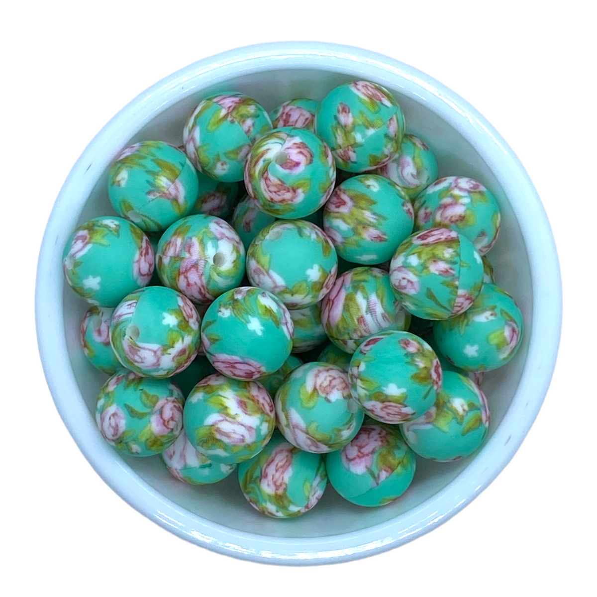 #746 - 15mm “Mint Floral” Silicone Beads