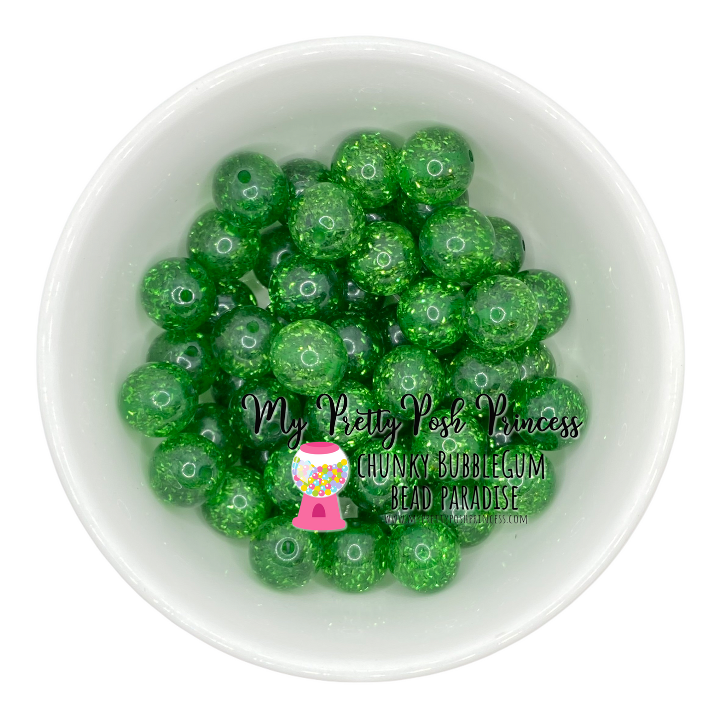 #493 - 20mm Green Tinsel Glitter Acrylic Beads (1 Count)