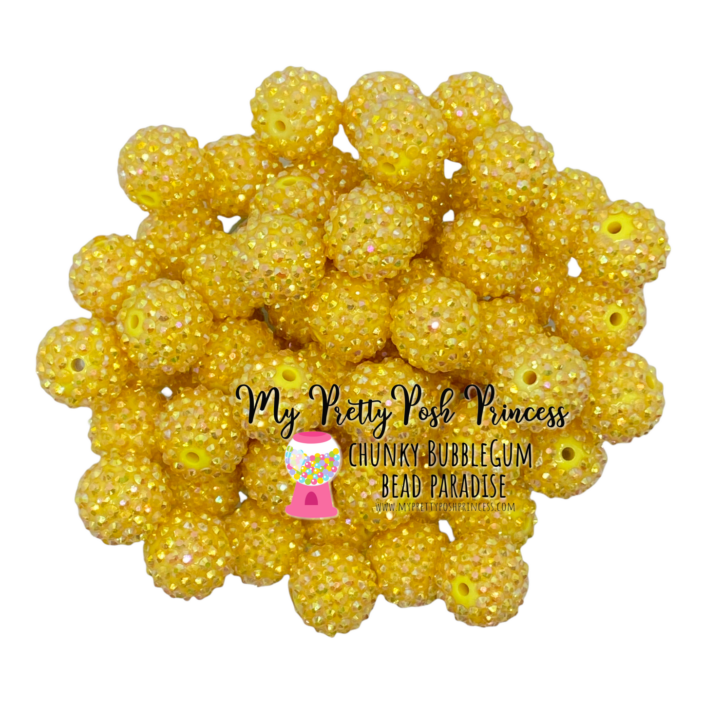 #191 - 12mm Yellow AB Rhinestone (Slightly Lighter Thank Pictured)Acrylic Beads (20 Count)