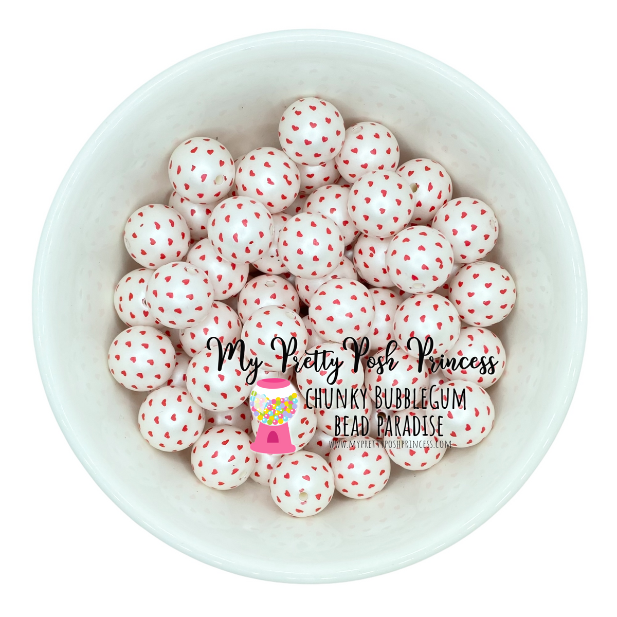 W373- 20mm Red Hearts Matte Pearl Acrylic Beads (1 Count)